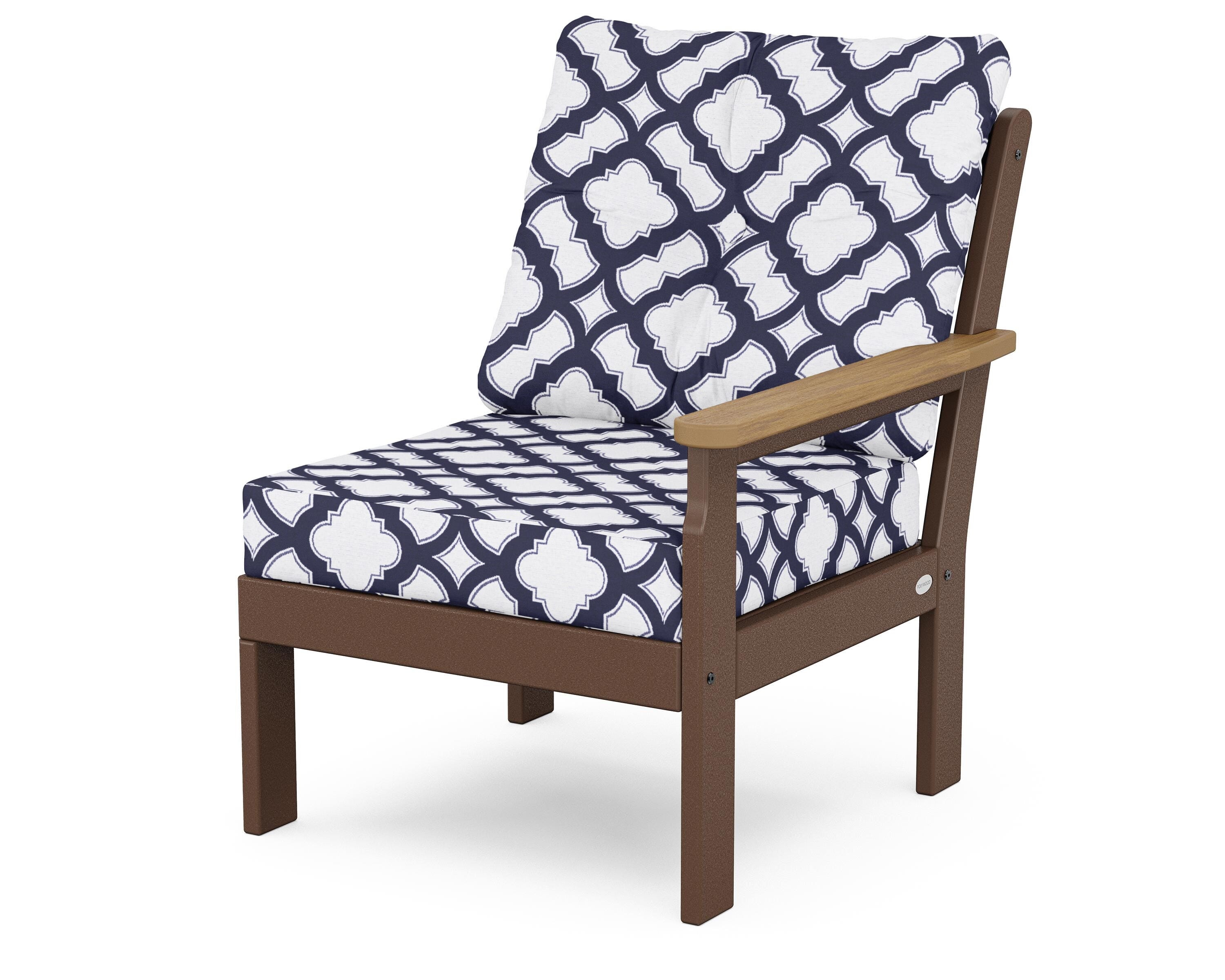 POLYWOOD® Vineyard Modular Right Arm Chair in Mahogany / Natural / Trellis Navy
