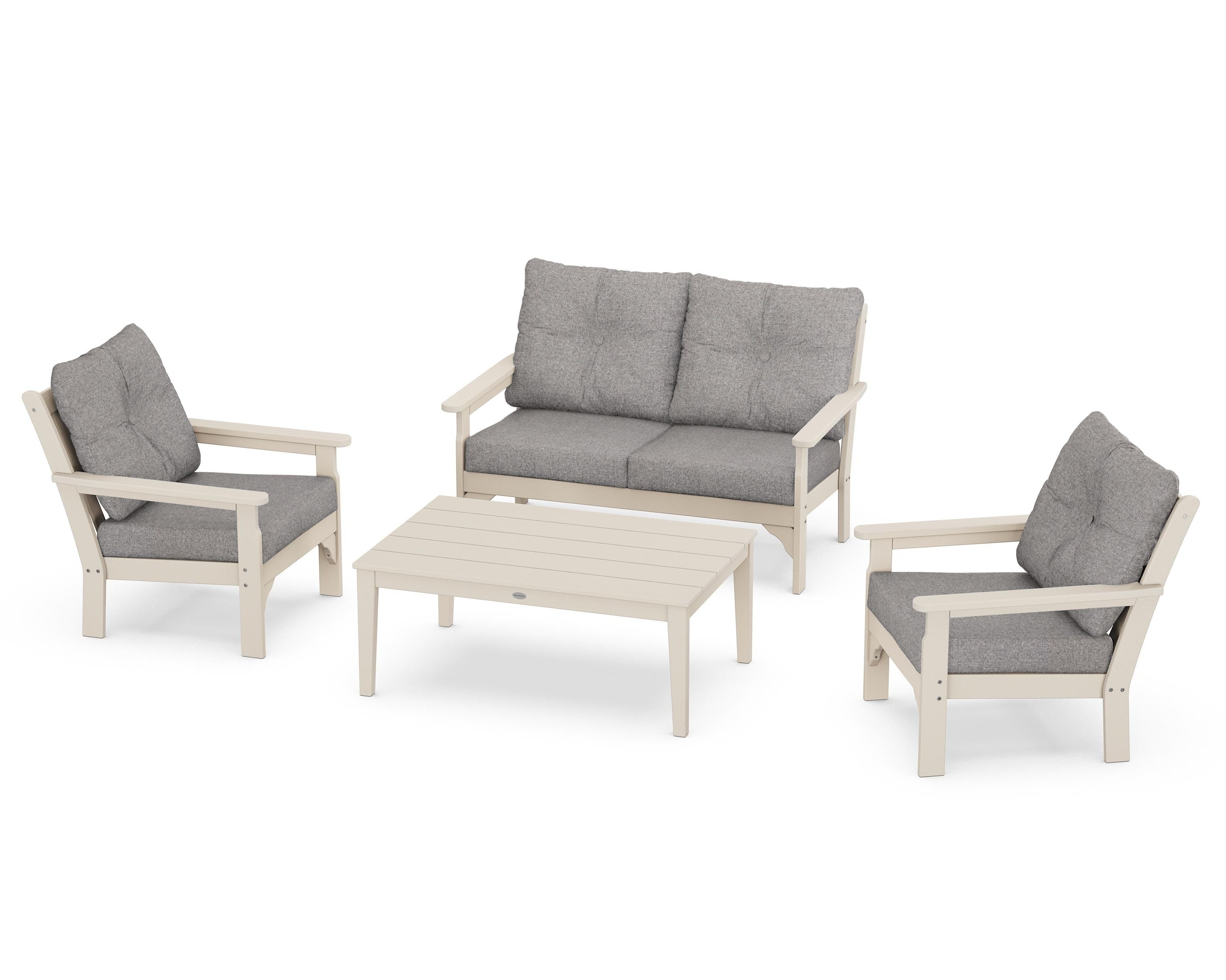 POLYWOOD® Vineyard 4-Piece Deep Seating Set in Sand / Grey Mist