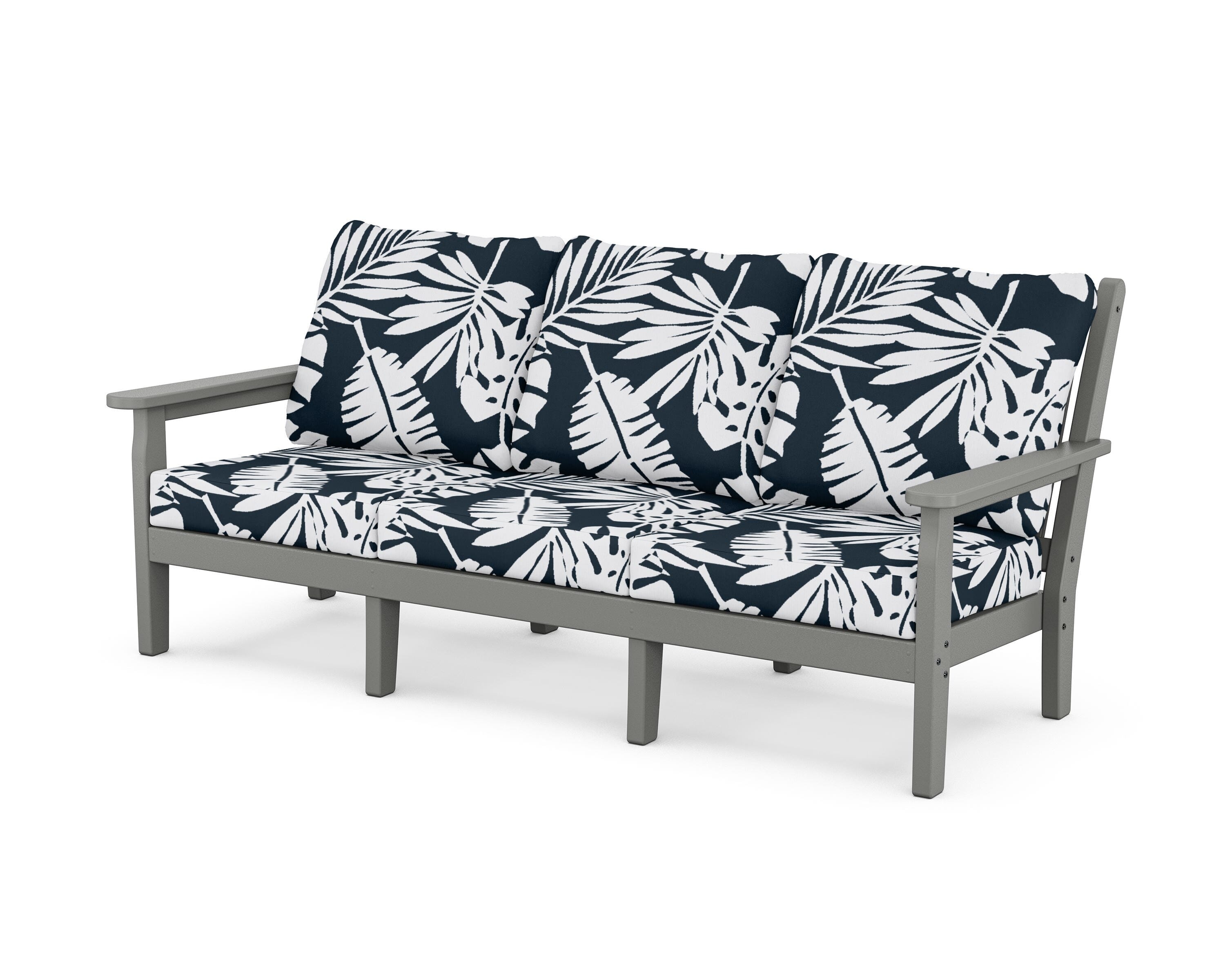 POLYWOOD® Chippendale Deep Seating Sofa in Slate Grey / Leaf Marine Indigo