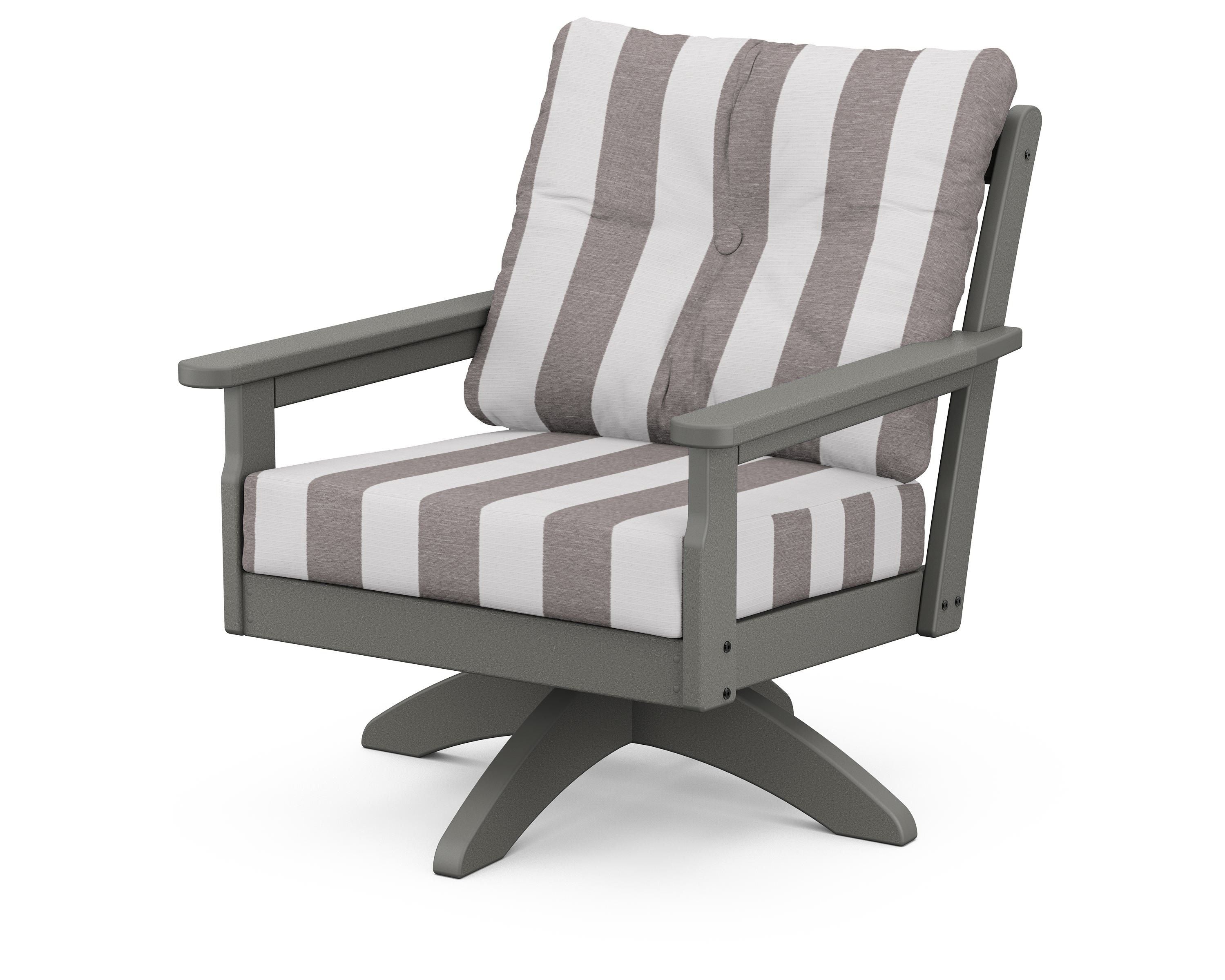 POLYWOOD® Vineyard Deep Seating Swivel Chair in Slate Grey / Cabana Stripe Grey Mist
