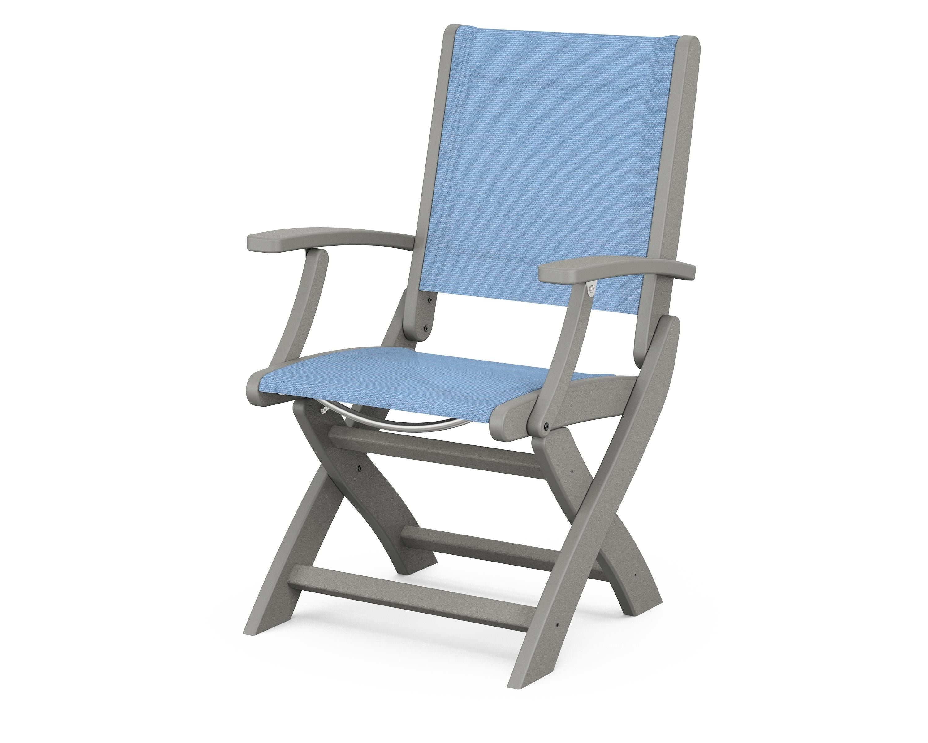 POLYWOOD® Coastal Folding Chair in Slate Grey / Poolside Sling