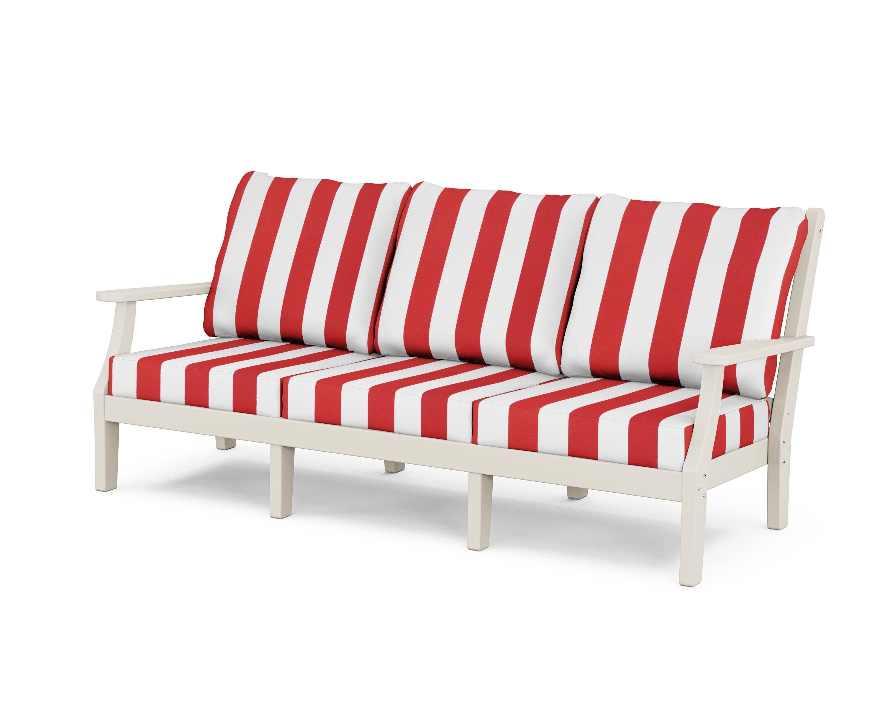 Country Living Wovendale Deep Seating Sofa in Sand / Cabana Stripe Crimson