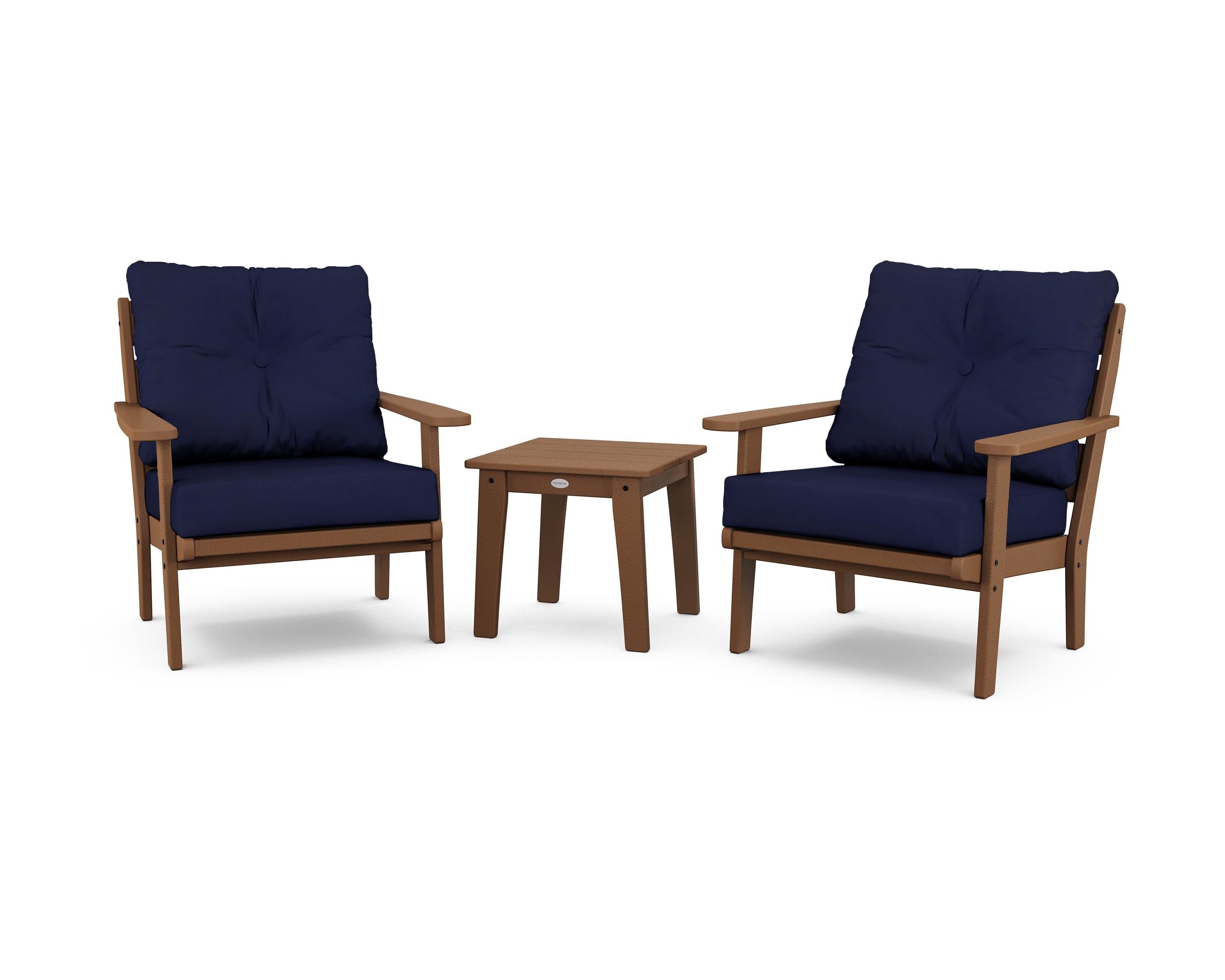 POLYWOOD® Lakeside 3-Piece Deep Seating Chair Set in Teak / Navy