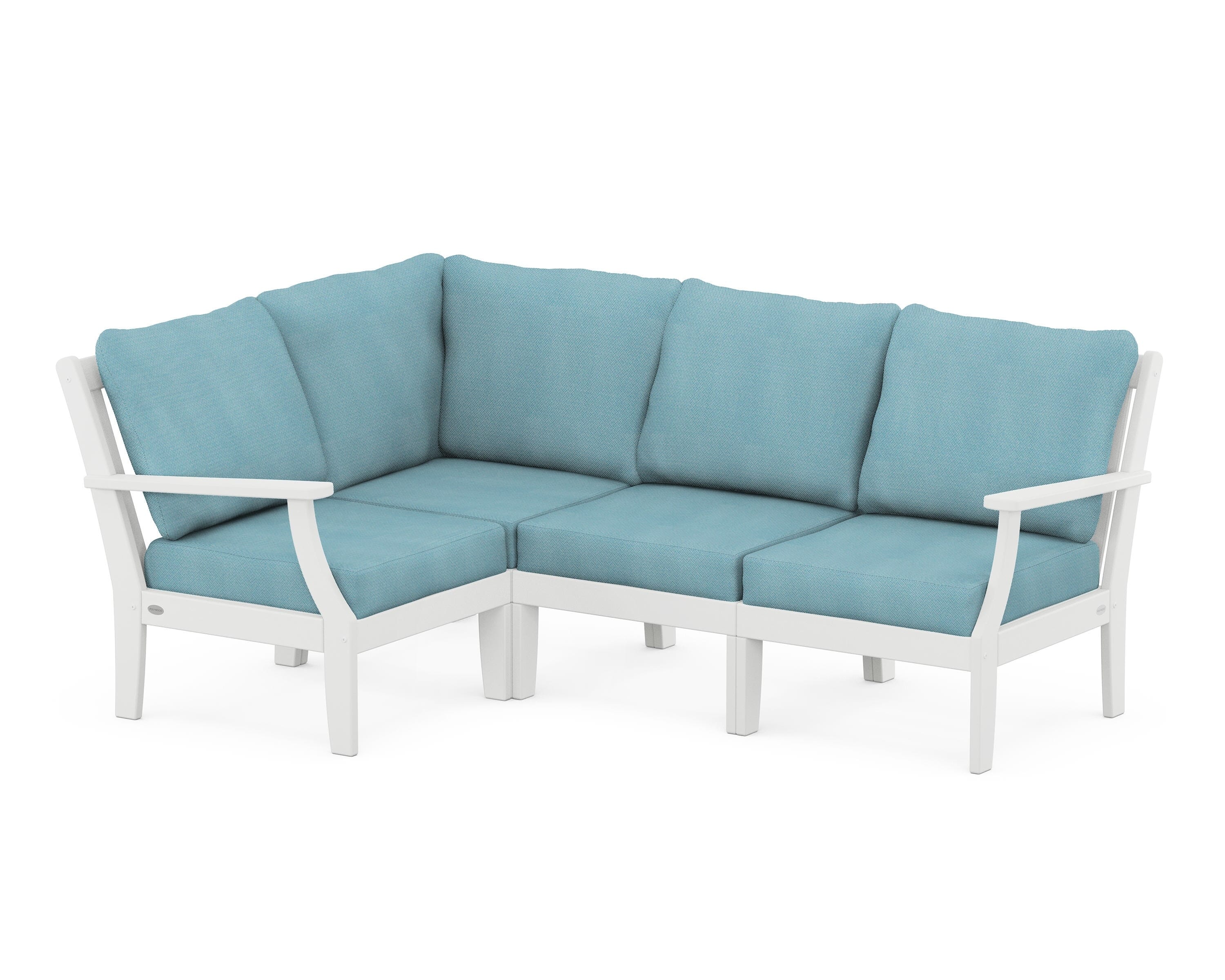 POLYWOOD® Braxton Modular 4-Piece Deep Seating Set in White / Lattice Sky Blue