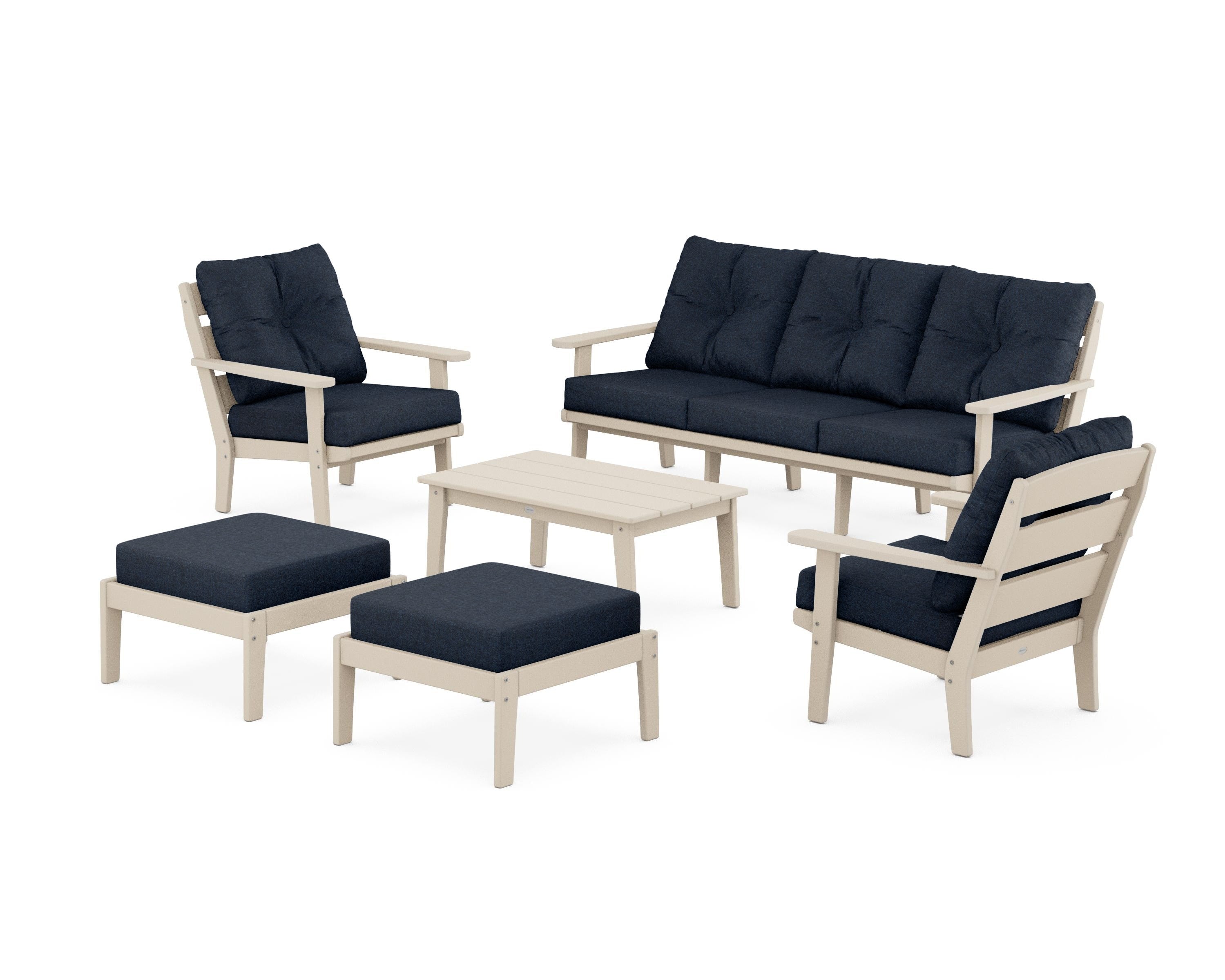 POLYWOOD® Lakeside 6-Piece Lounge Sofa Set in Sand / Marine Indigo