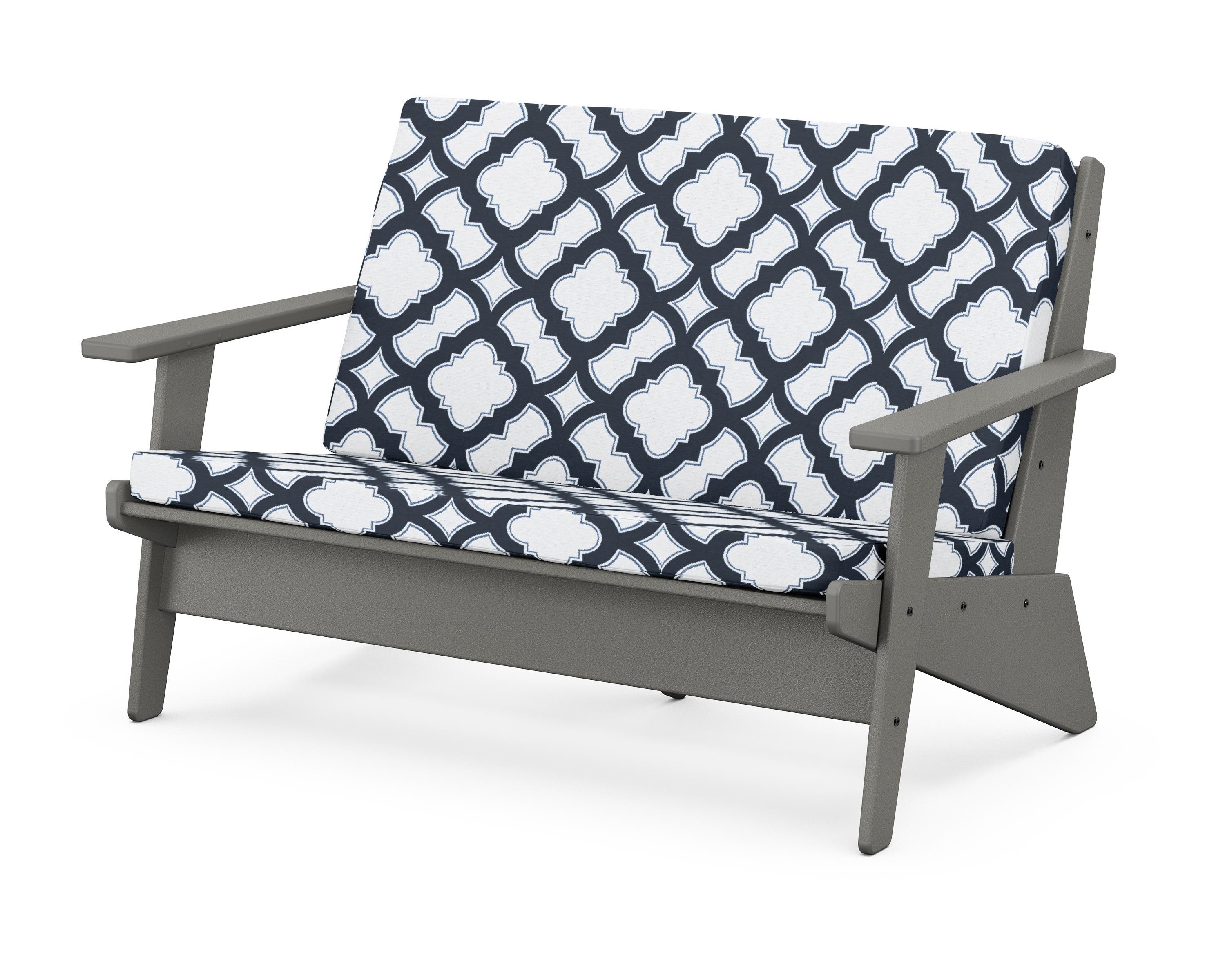 POLYWOOD® Riviera Modern Lounge Loveseat in Slate Grey / Trellis Marine Indigo