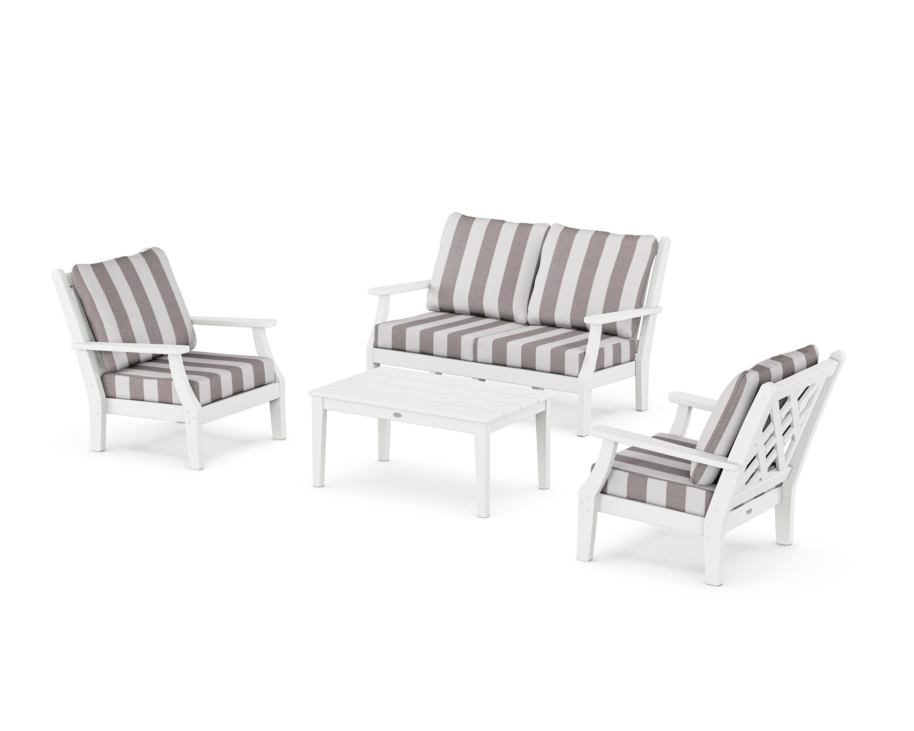 Country Living Wovendale 4-Piece Deep Seating Set with Loveseat in White / Cabana Stripe Grey Mist