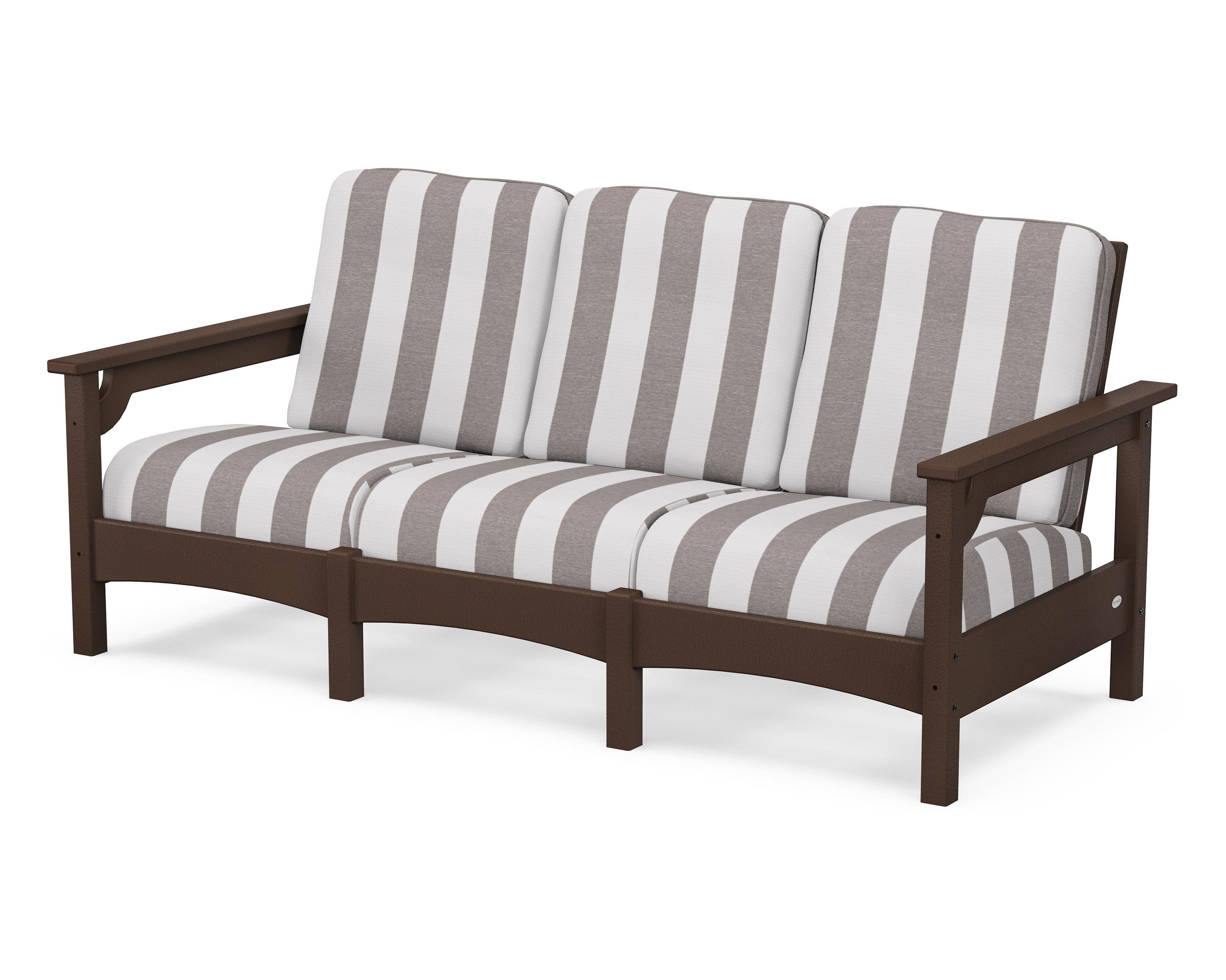 POLYWOOD® Club Sofa in Mahogany / Cabana Stripe Grey Mist