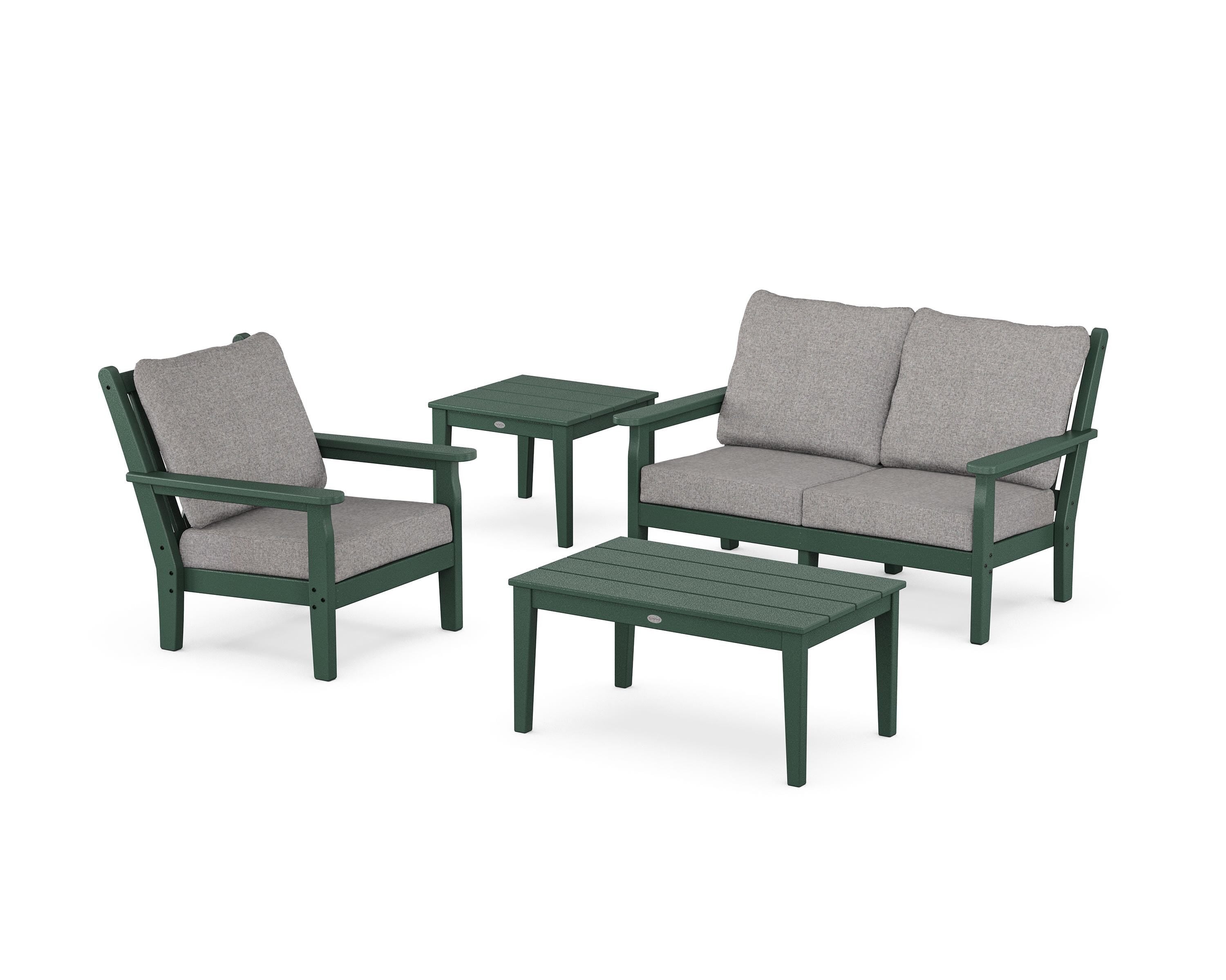 POLYWOOD® Chippendale 4-Piece Deep Seating Set in Green / Grey Mist
