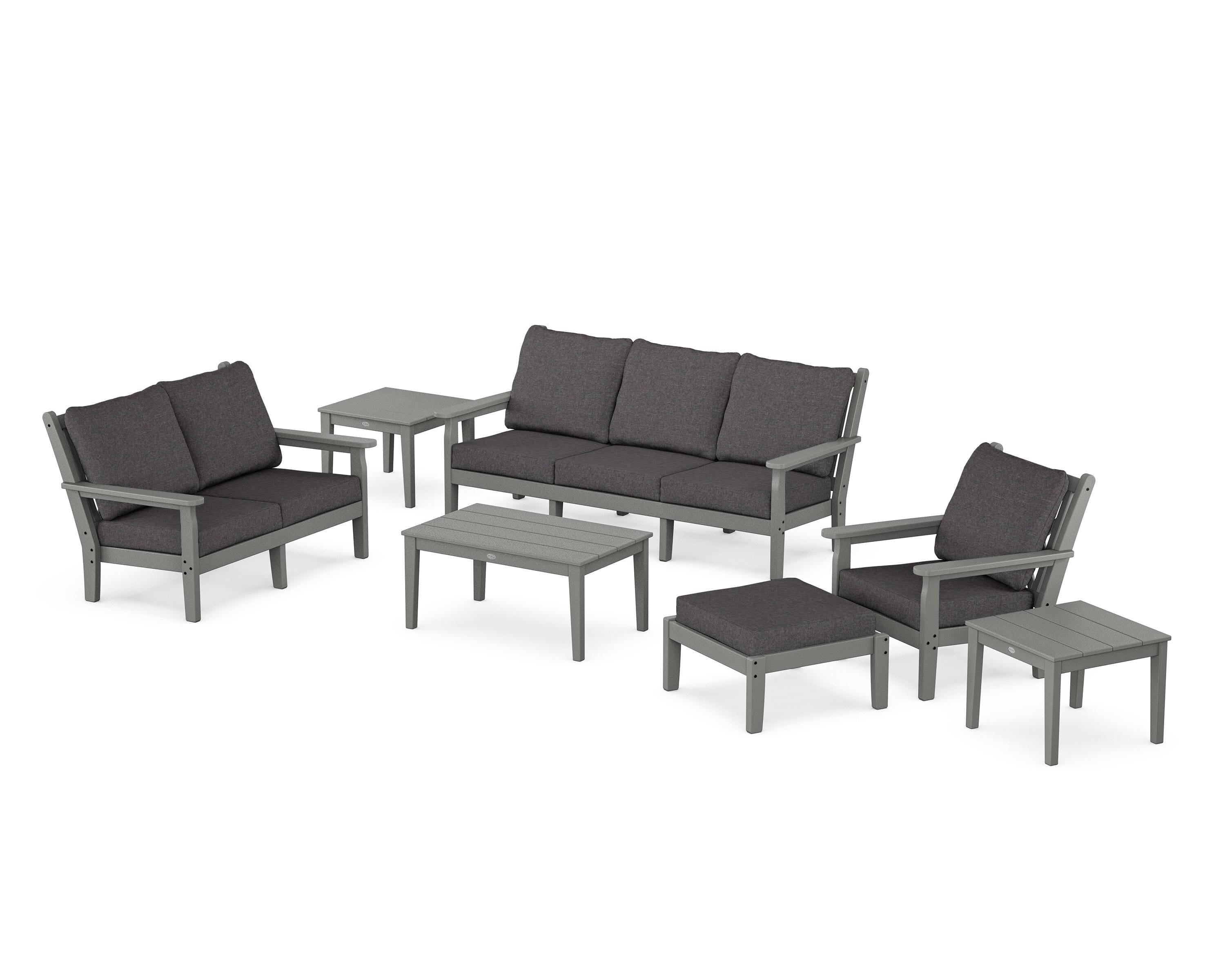 POLYWOOD® Chippendale 7-Piece Deep Seating Set in Slate Grey / Ash Charcoal