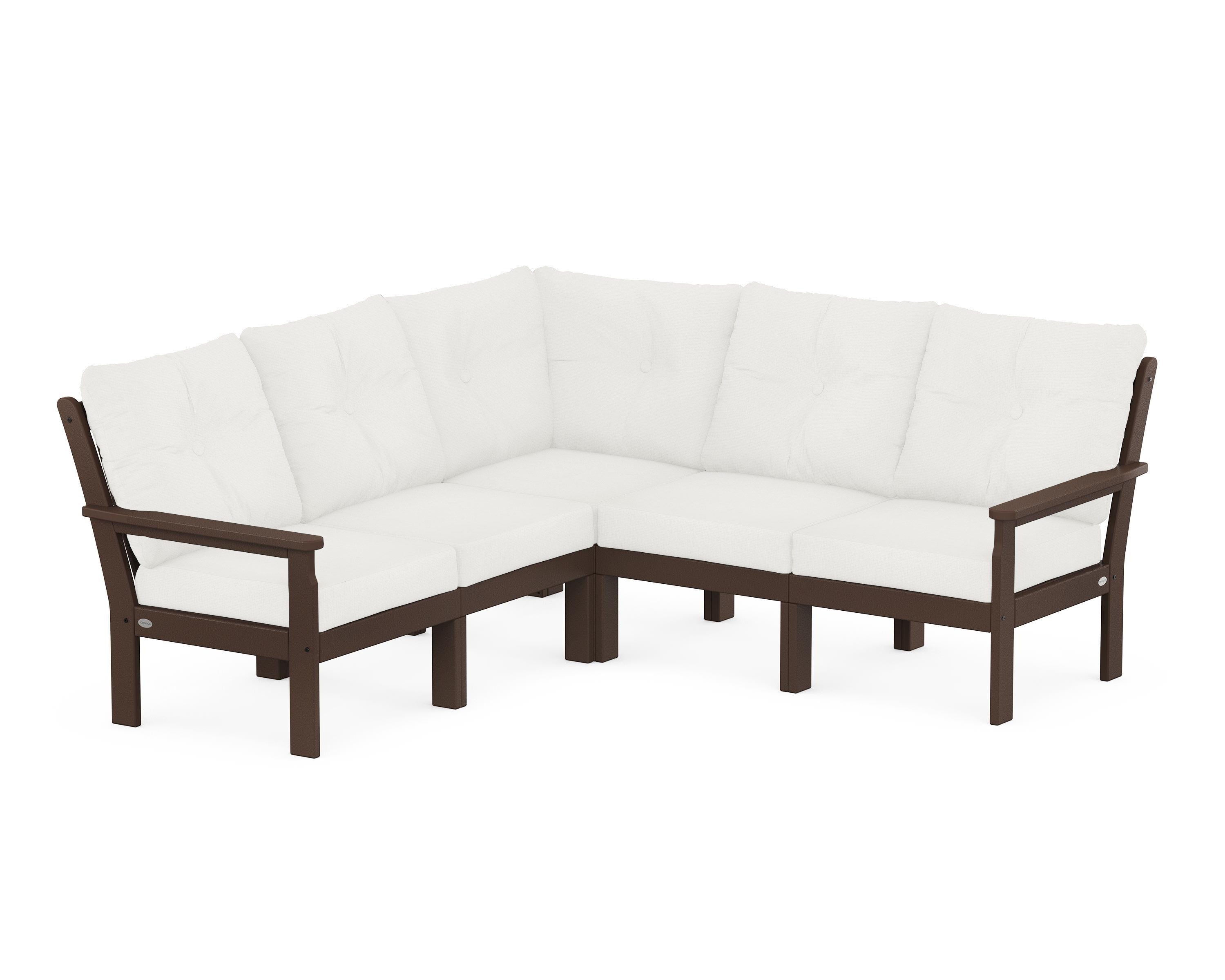 POLYWOOD® Vineyard 5-Piece Sectional in Mahogany / Natural Linen