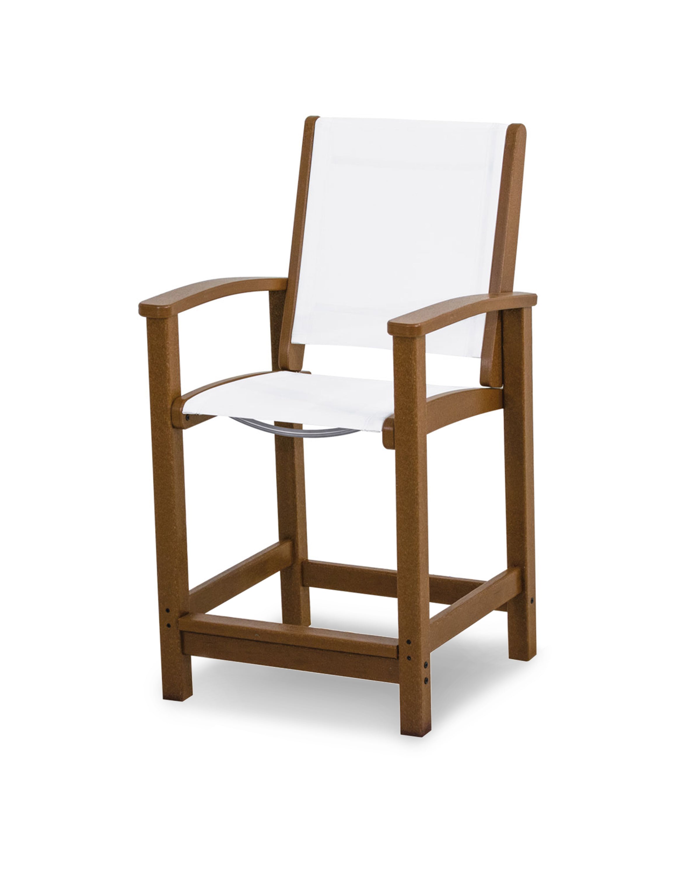 POLYWOOD® Coastal Counter Chair in Teak / White Sling