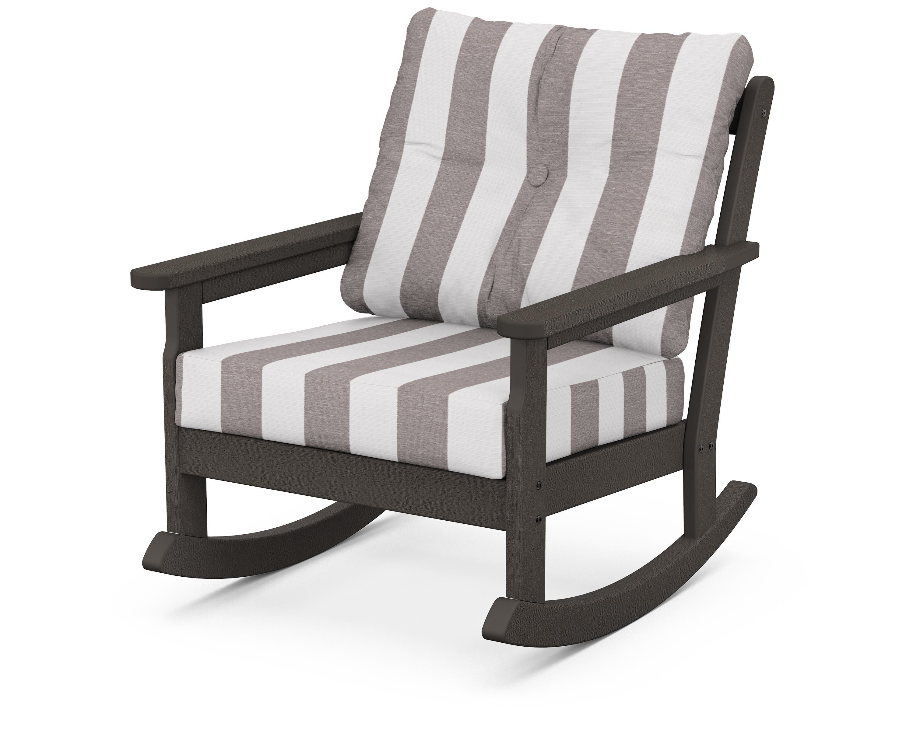 POLYWOOD® Vineyard Deep Seating Rocking Chair in Vintage Coffee / Cabana Stripe Grey Mist