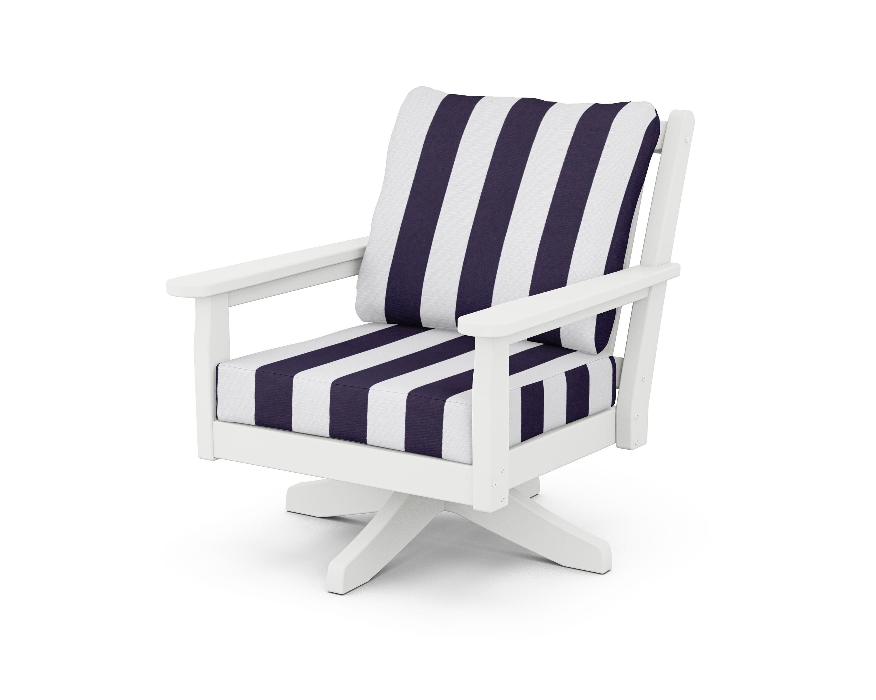 POLYWOOD® Chippendale Deep Seating Swivel Chair in White / Cabana Stripe Navy