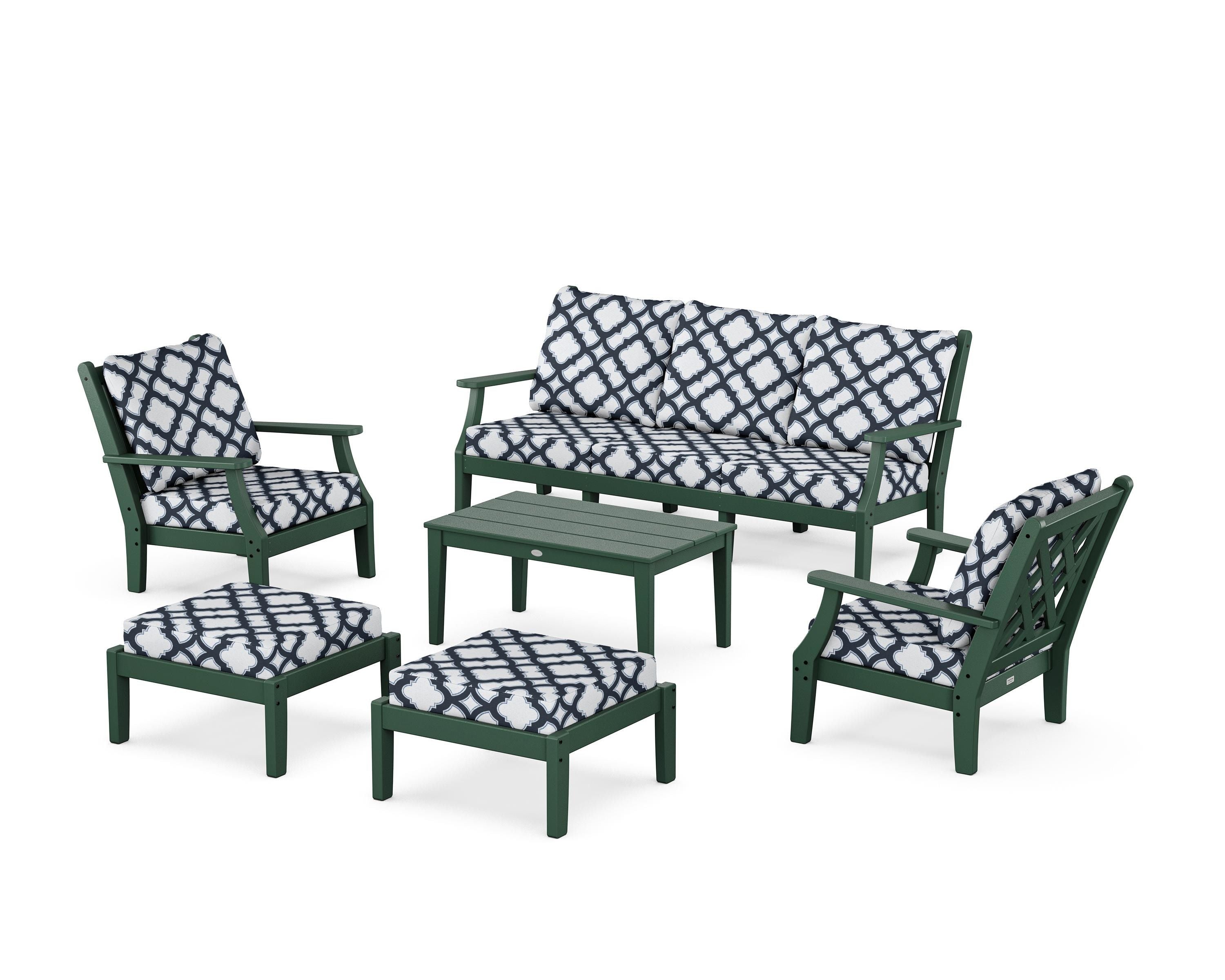 Country Living Wovendale 6-Piece Lounge Sofa Set in Green / Trellis Marine Indigo