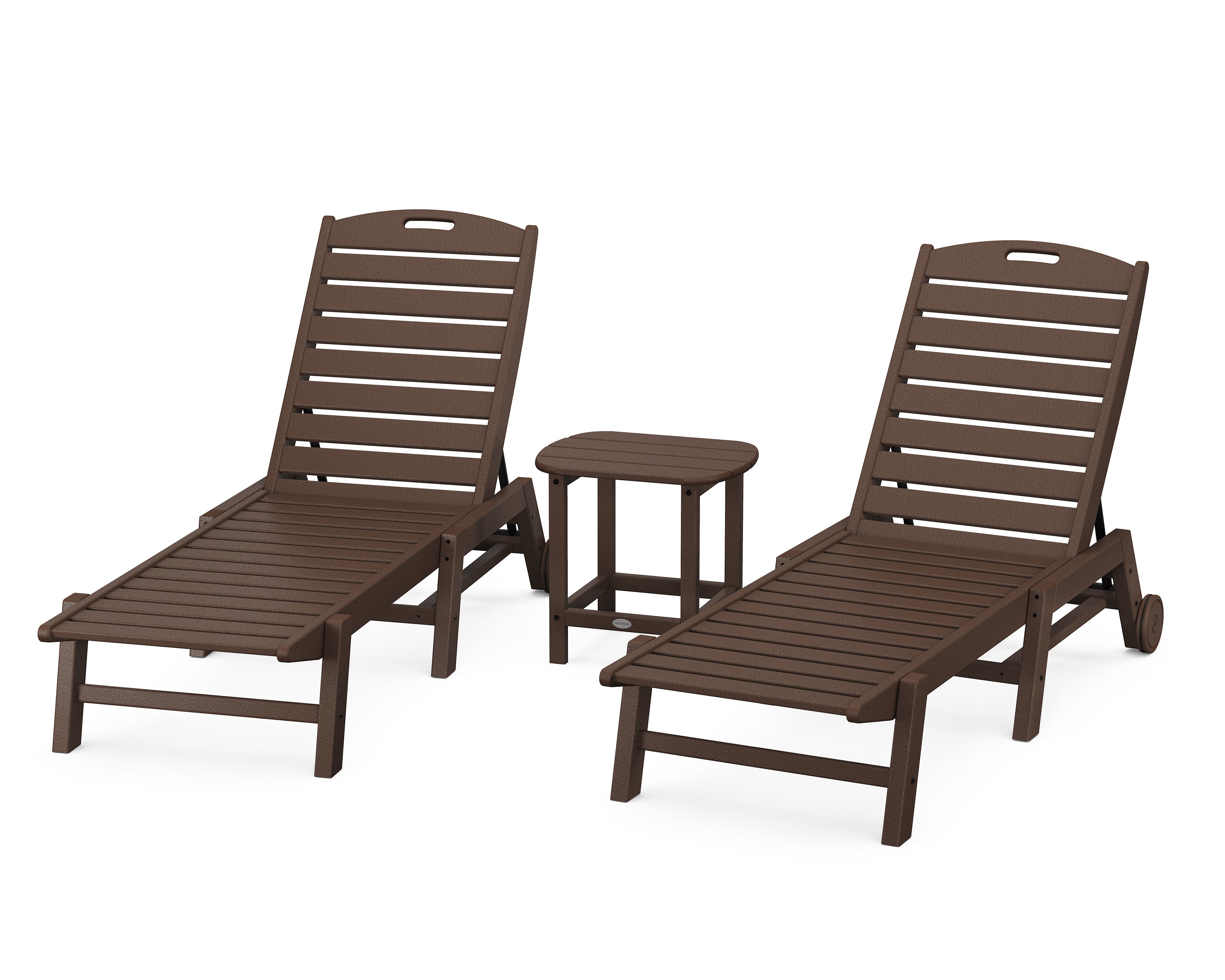 POLYWOOD® Nautical 3-Piece Chaise Lounge with Wheels Set with South Beach 18" Side Table in Mahogany