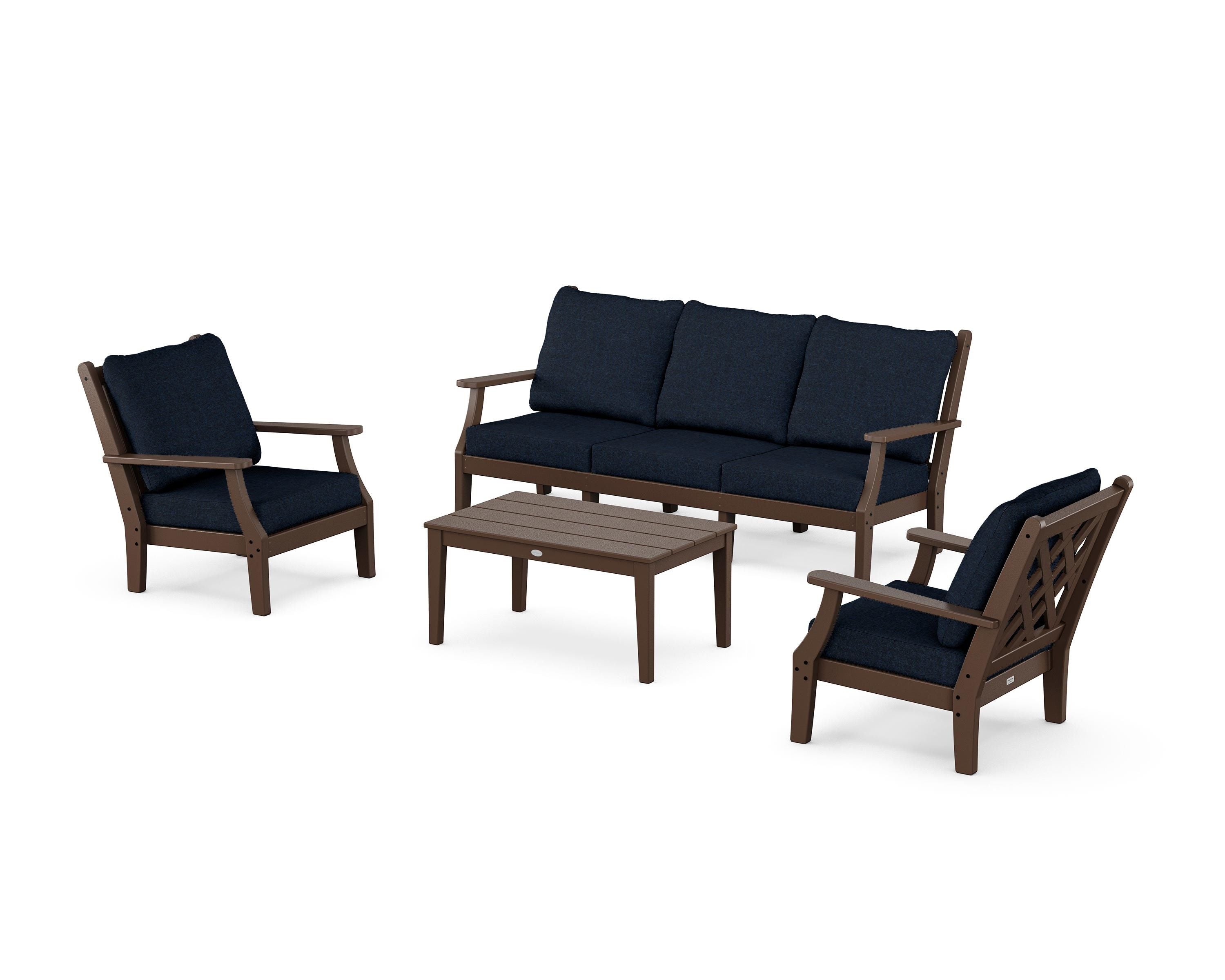 Country Living Wovendale 4-Piece Deep Seating Set with Sofa in Mahogany / Marine Indigo