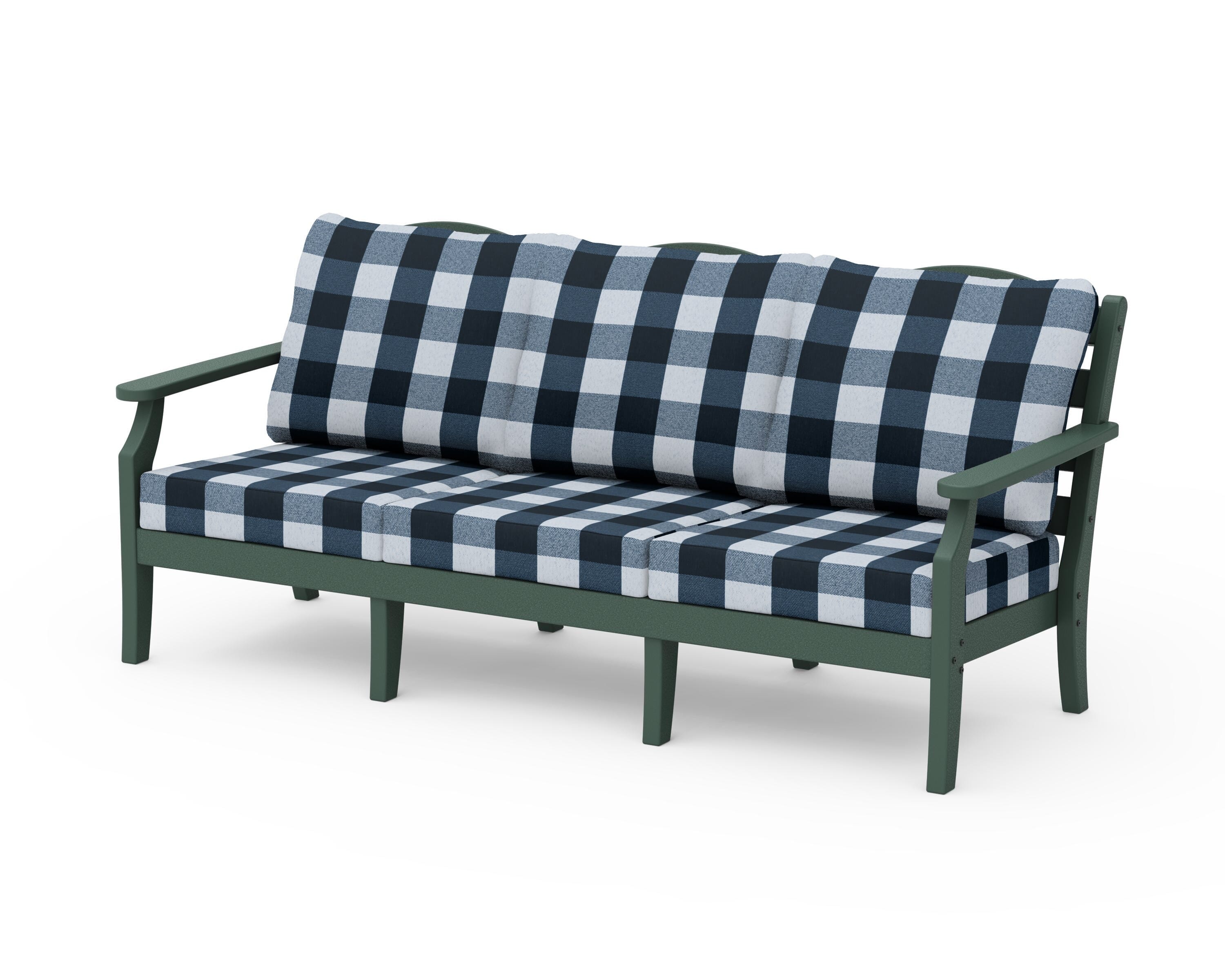 Draper James™ by POLYWOOD® Savannah Deep Seating Sofa in Green / Buffalo Plaid Marine Indigo