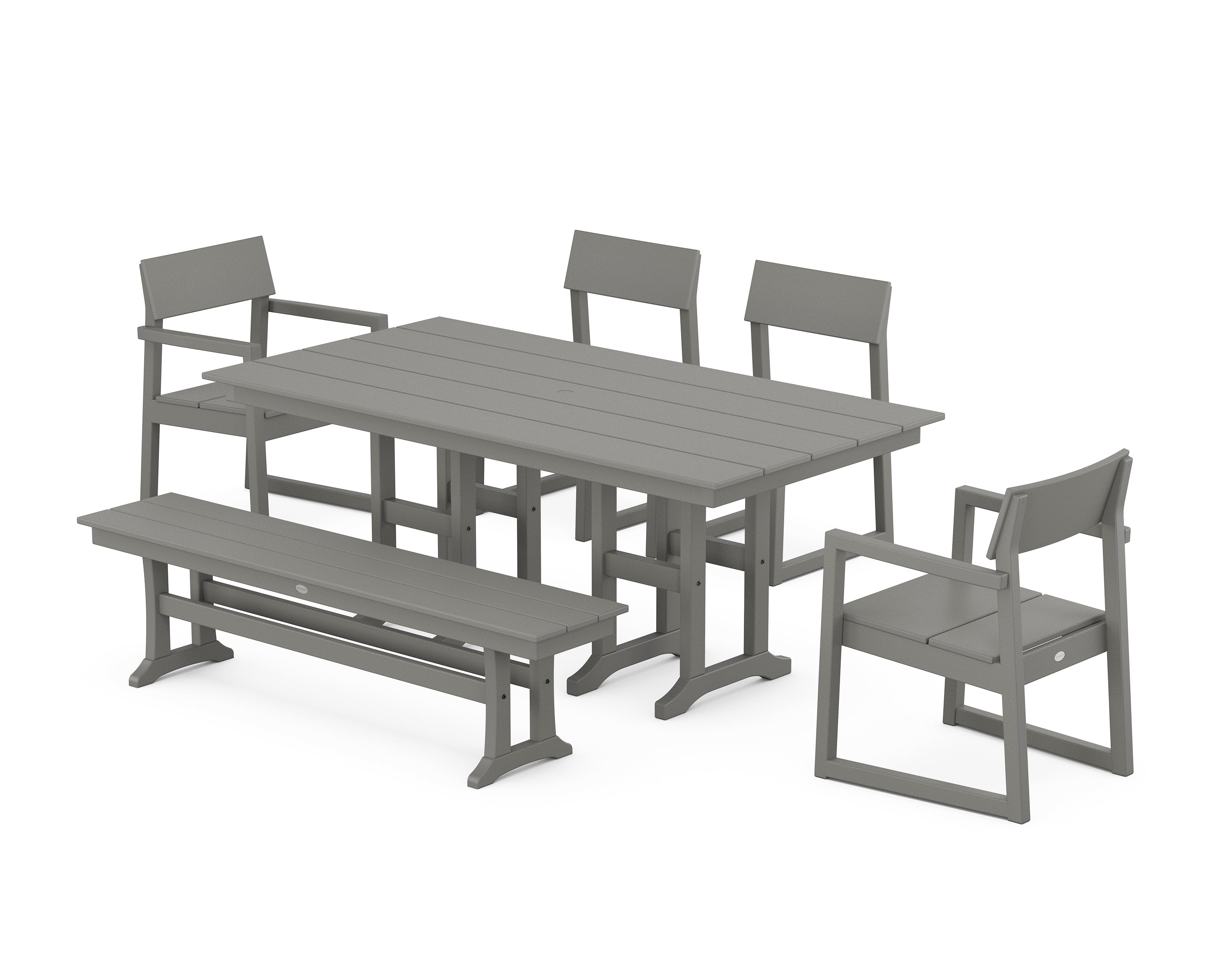 POLYWOOD® EDGE 6-Piece Farmhouse Dining Set in Slate Grey