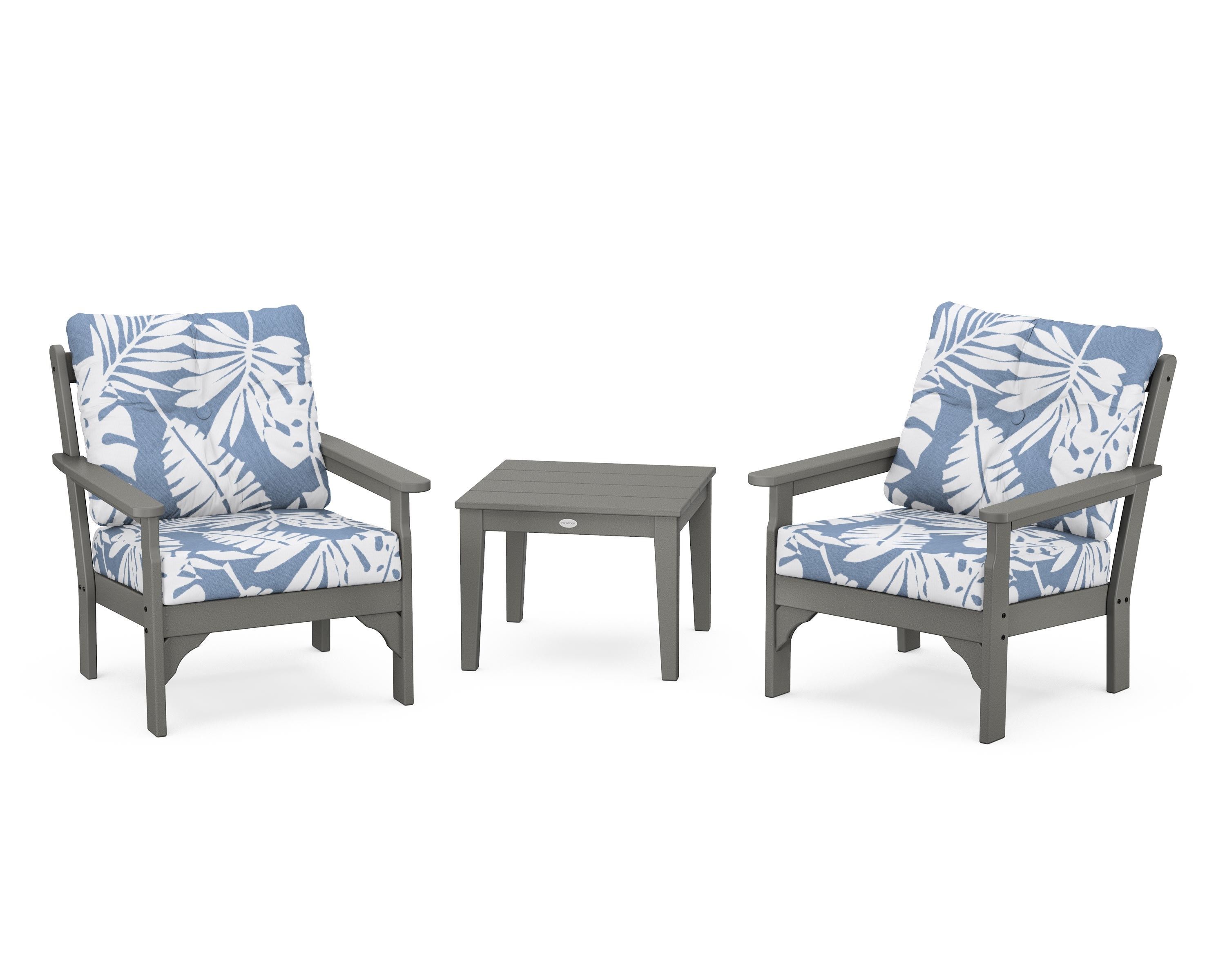 POLYWOOD® Vineyard 3-Piece Deep Seating Set in Slate Grey / Leaf Sky Blue