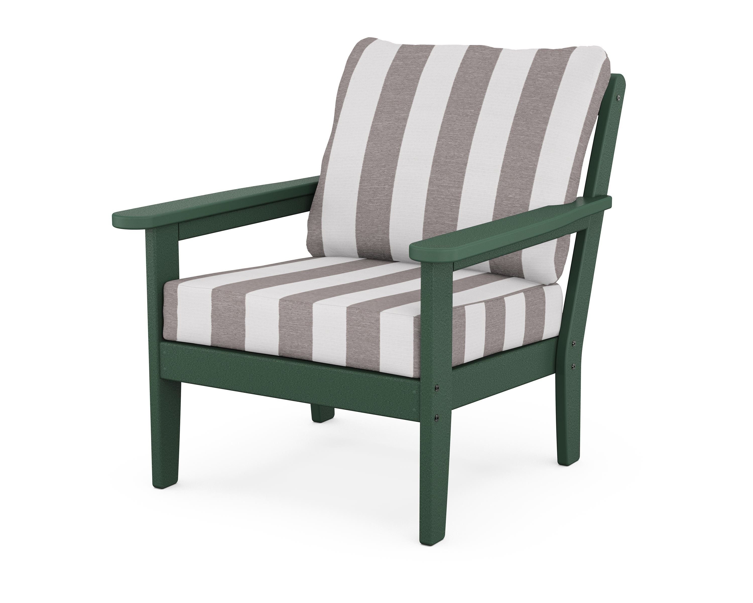 Country Living Cottage Deep Seating Chair in Green / Cabana Stripe Grey Mist