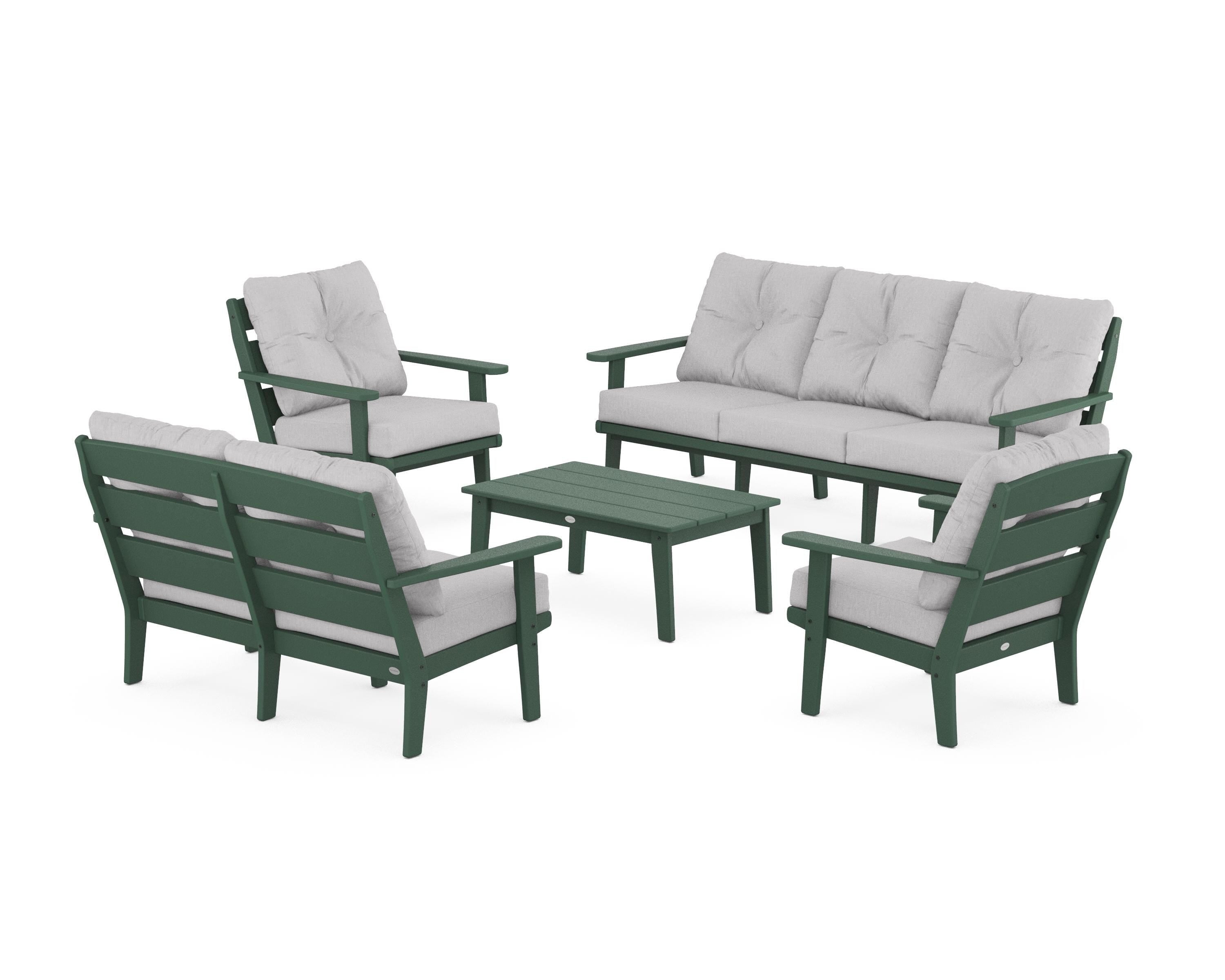 POLYWOOD® Lakeside 5-Piece Lounge Sofa Set in Green / Granite