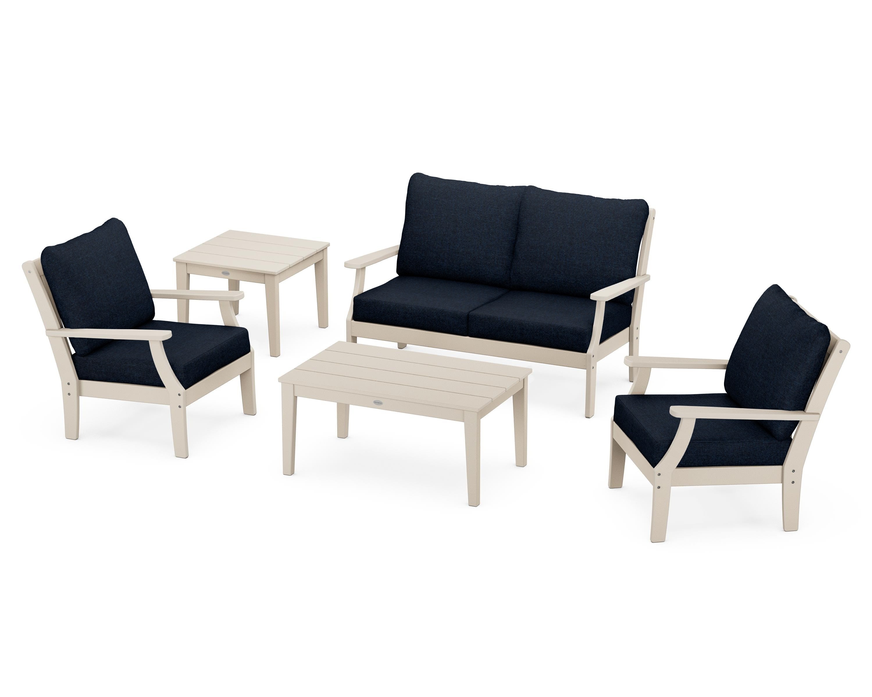 POLYWOOD® Braxton 5-Piece Deep Seating Set in Sand / Marine Indigo
