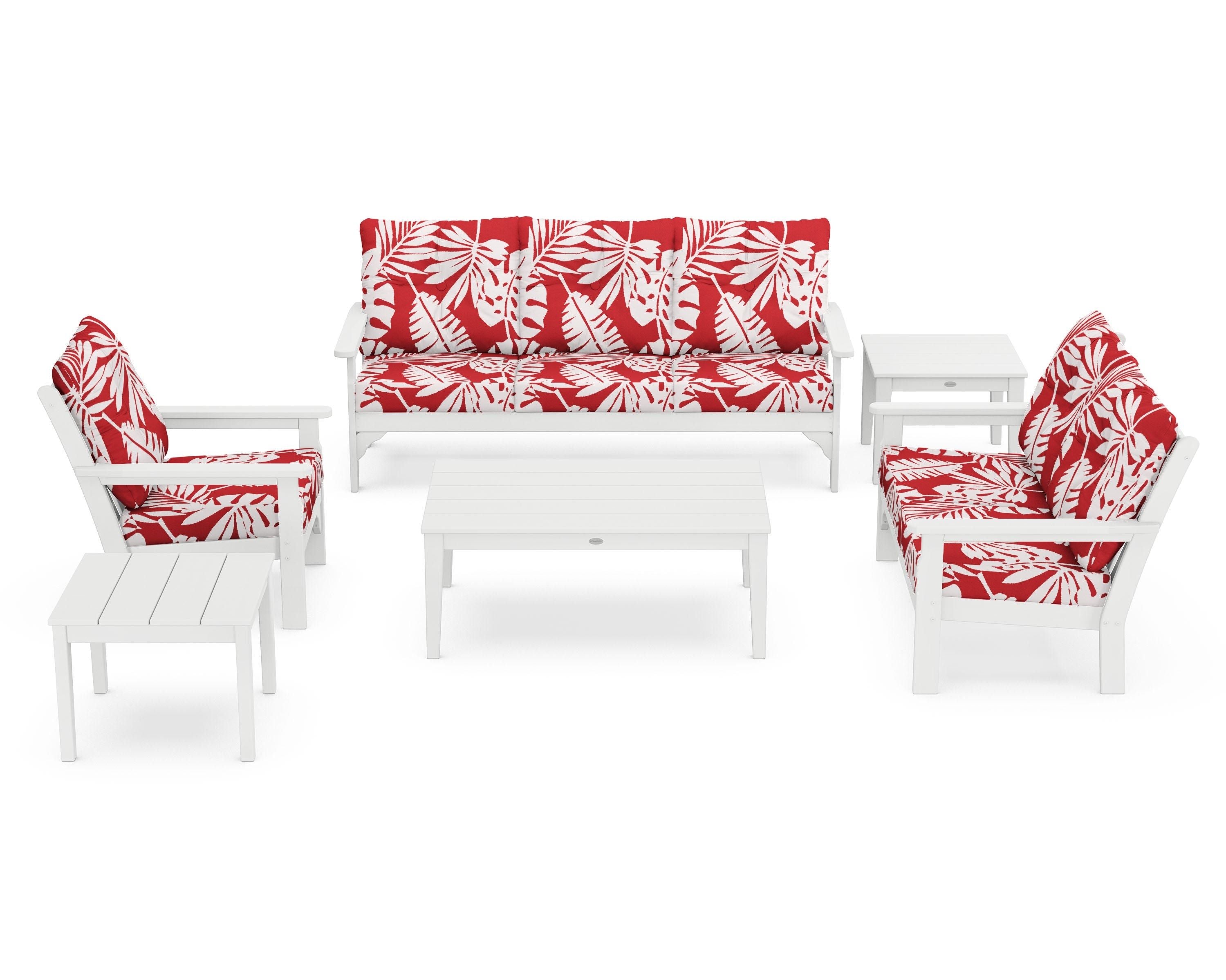 POLYWOOD® Vineyard 6-Piece Deep Seating Set in White / Leaf Crimson