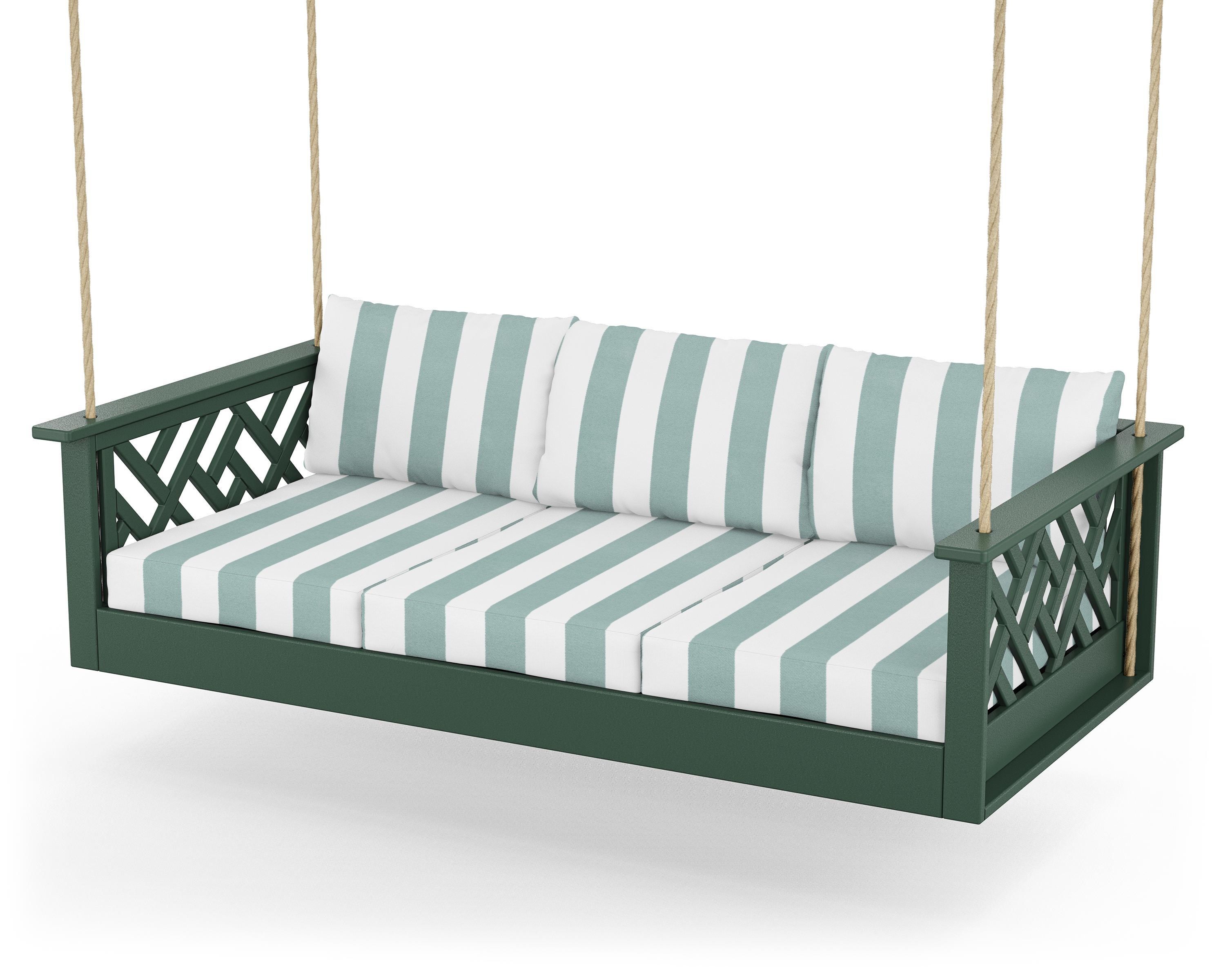 POLYWOOD® Chippendale Daybed Swing in Green / Cabana Stripe Glacier Spa