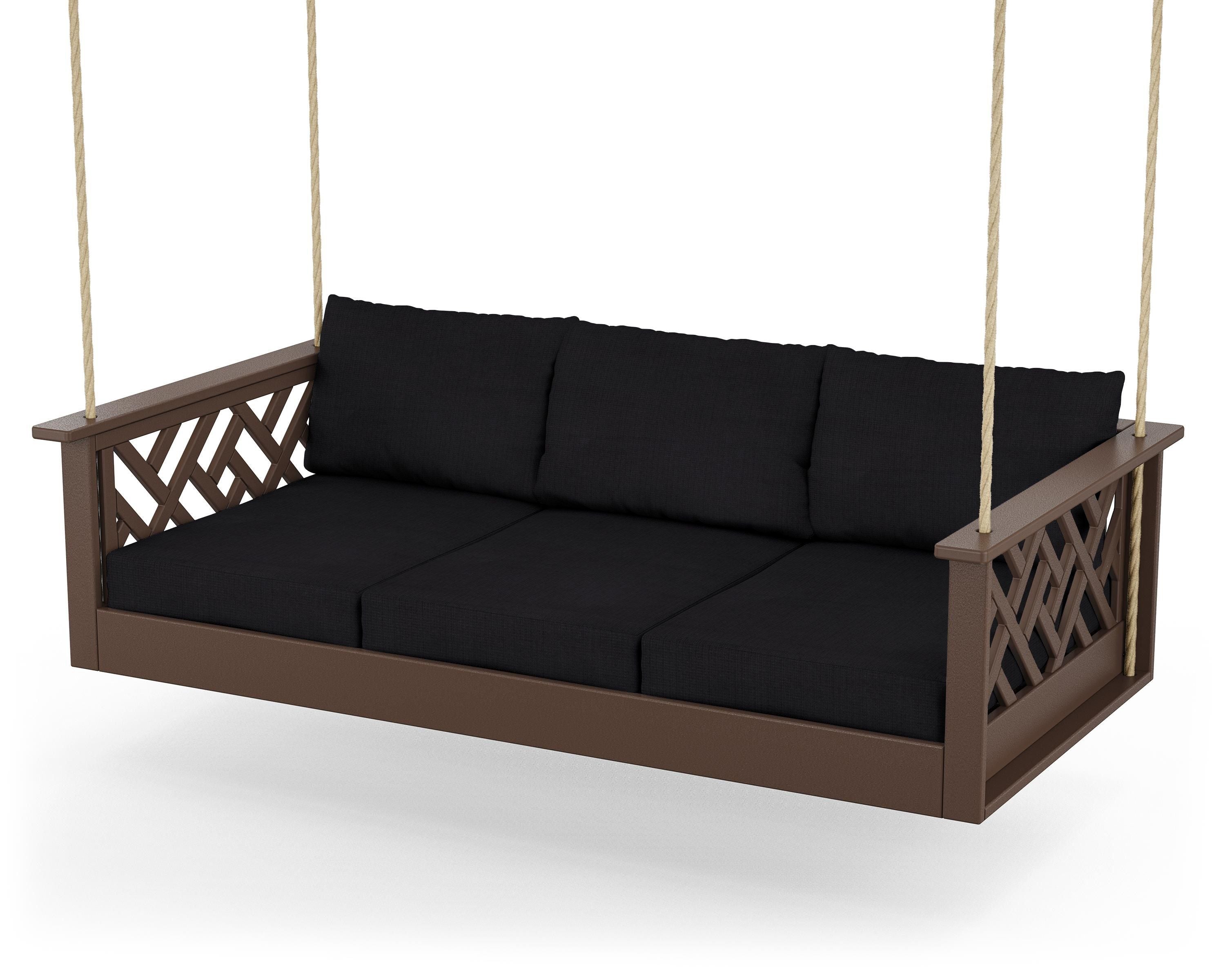 POLYWOOD® Chippendale Daybed Swing in Mahogany / Midnight Linen