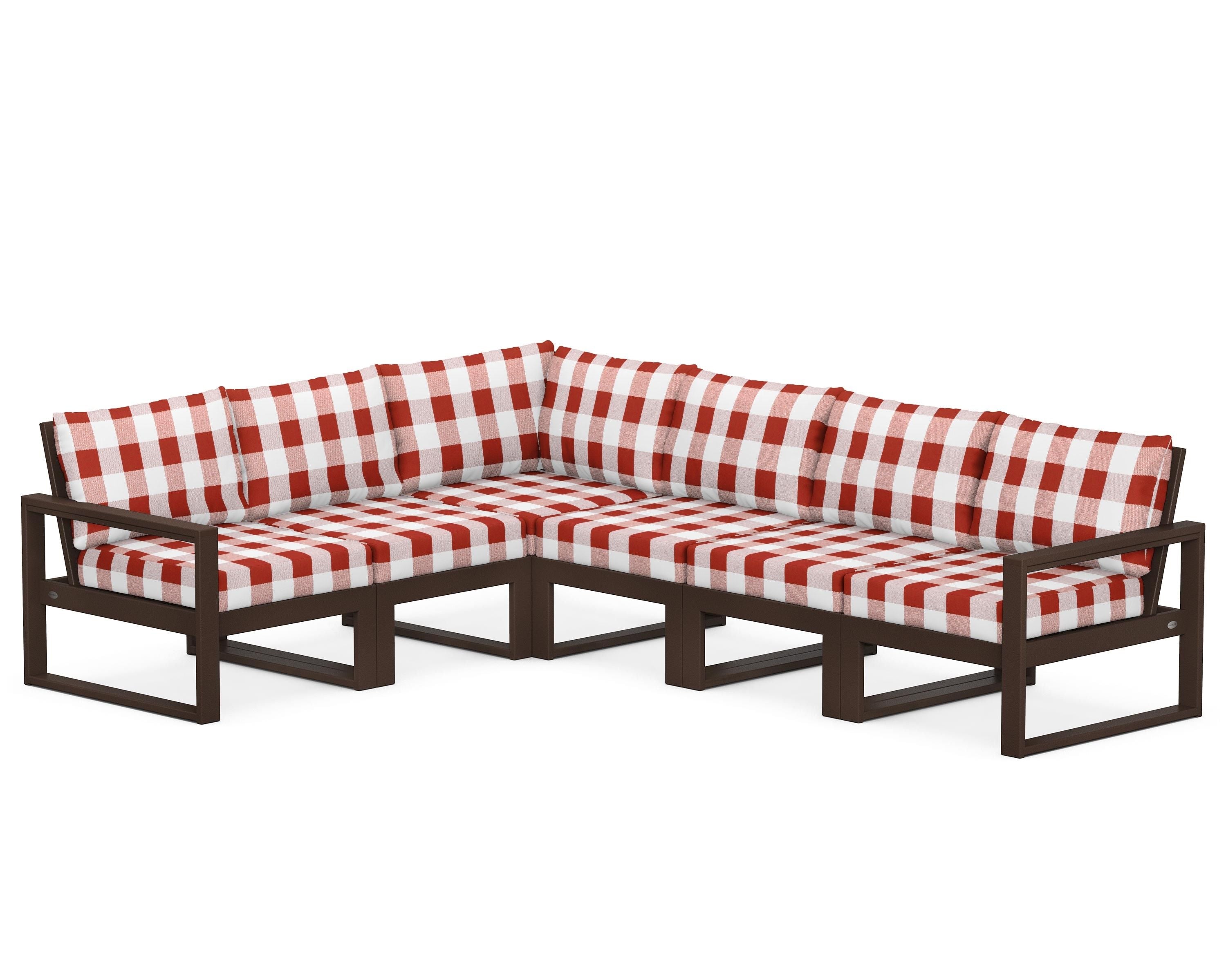 POLYWOOD® EDGE 6-Piece Modular Deep Seating Set in Mahogany / Buffalo Plaid Crimson