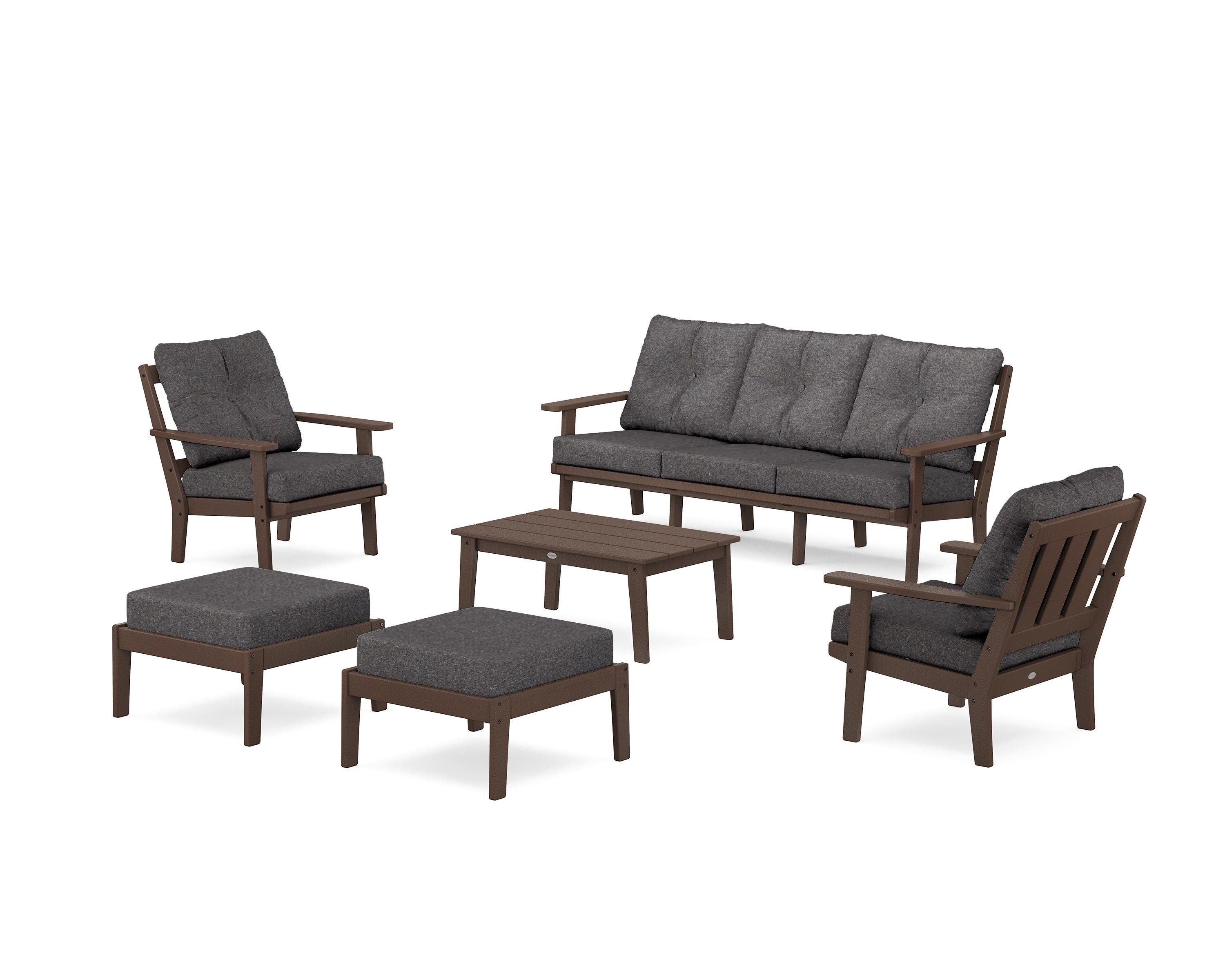 POLYWOOD® Oxford 6-Piece Lounge Sofa Set in Mahogany / Ash Charcoal