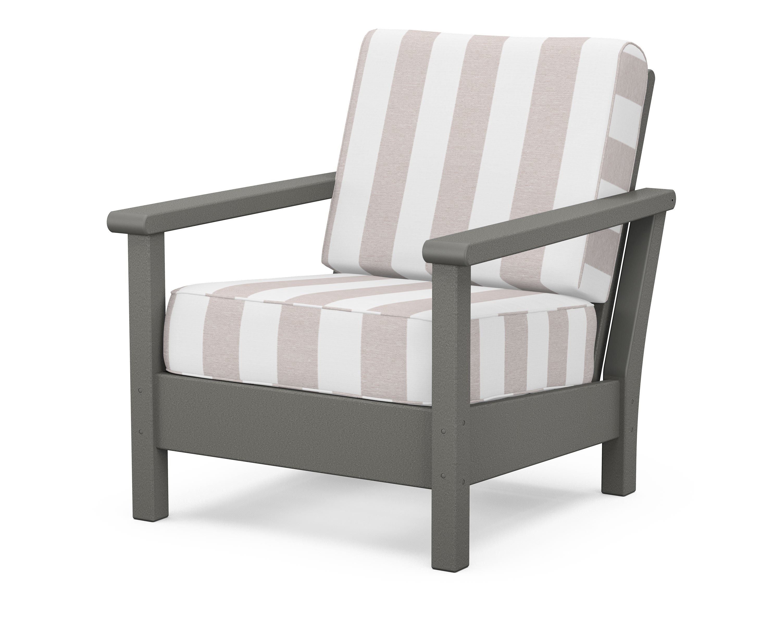 POLYWOOD® Harbour Deep Seating Chair in Slate Grey / Cabana Stripe Dune Burlap