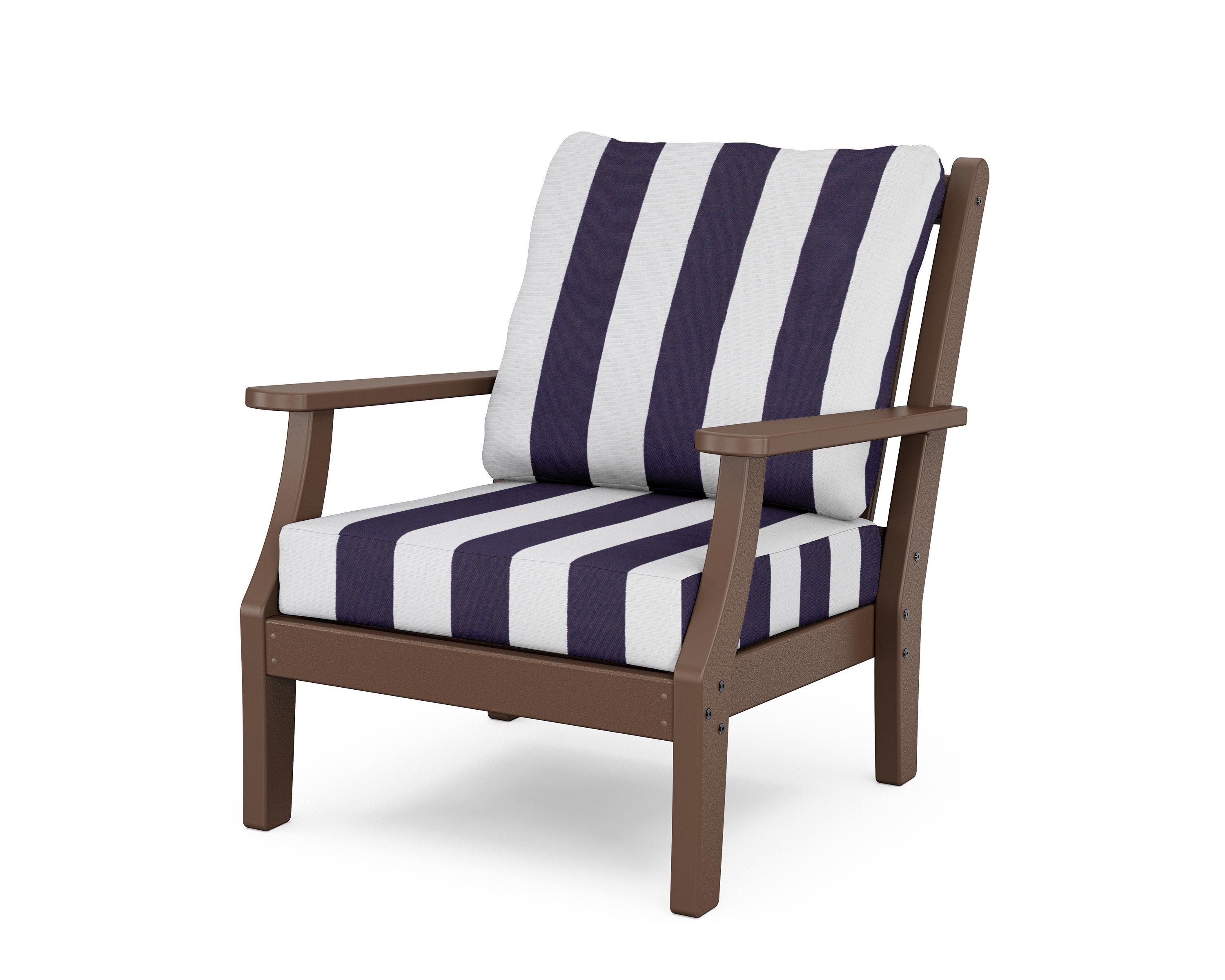 Country Living Wovendale Deep Seating Chair in Mahogany / Cabana Stripe Navy