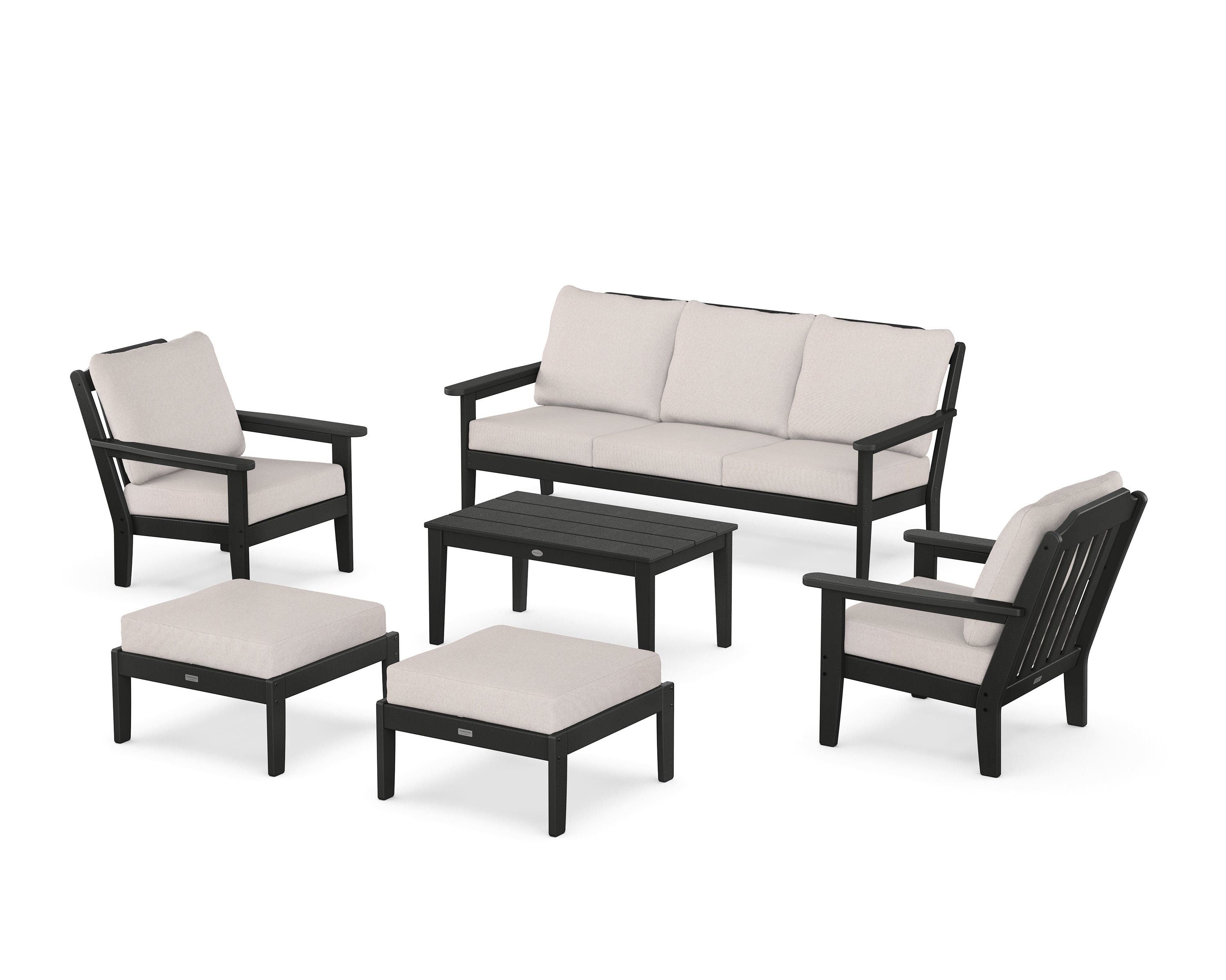 Country Living Cottage 6-Piece Lounge Sofa Set in Black / Dune Burlap