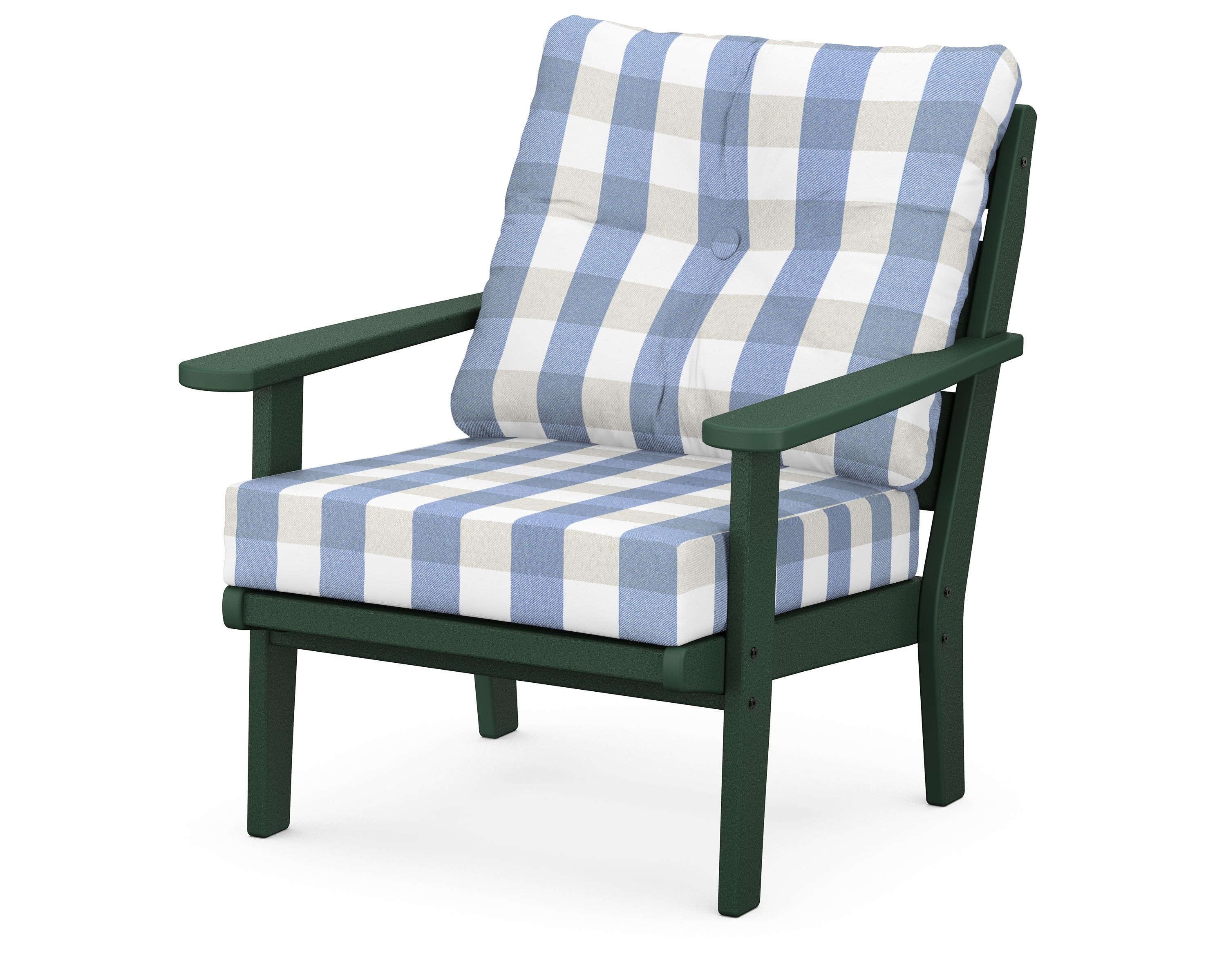 POLYWOOD® Lakeside Deep Seating Chair in Green / Buffalo Plaid Sky Blue