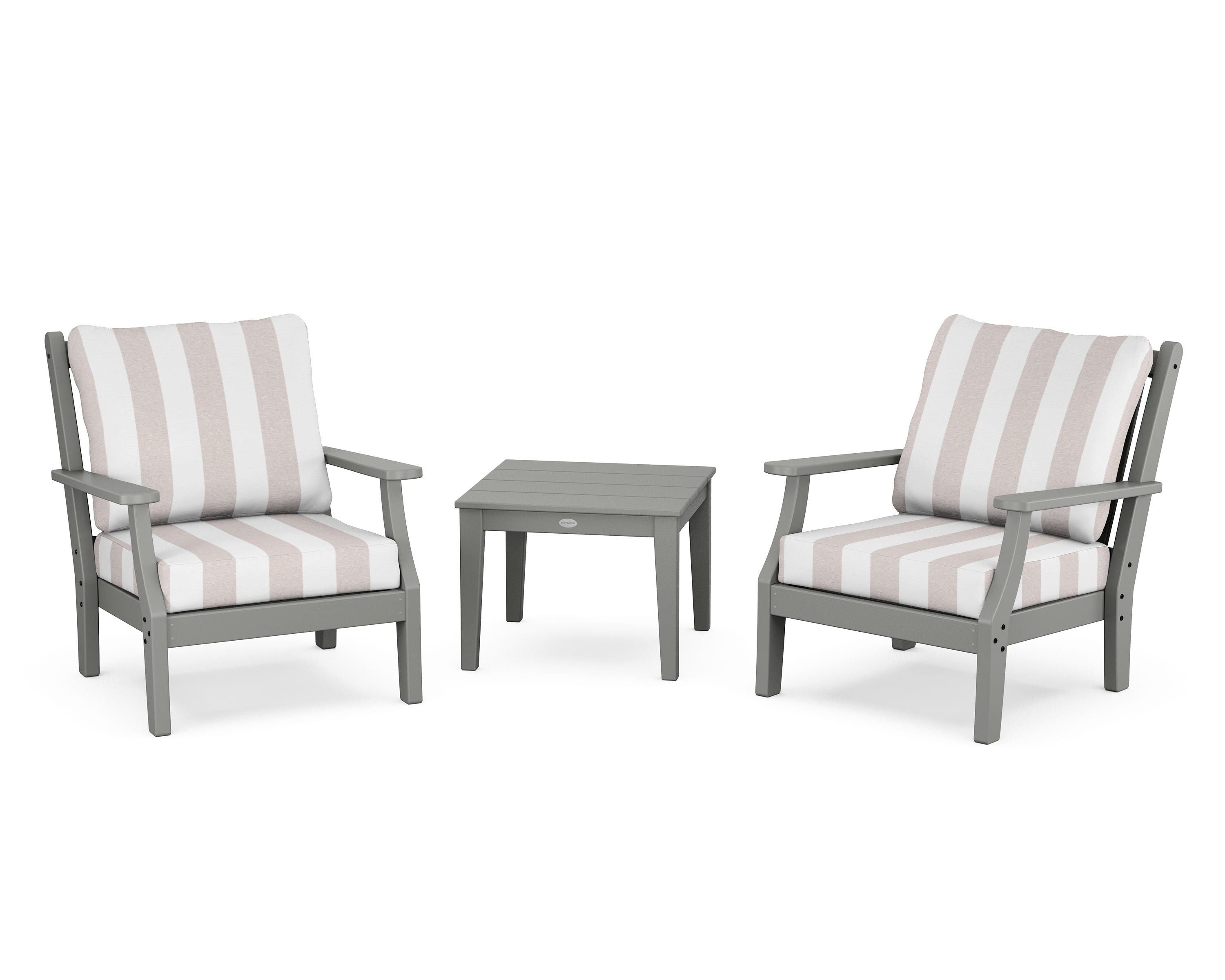 Country Living Wovendale 3-Piece Deep Seating Set in Slate Grey / Cabana Stripe Dune Burlap
