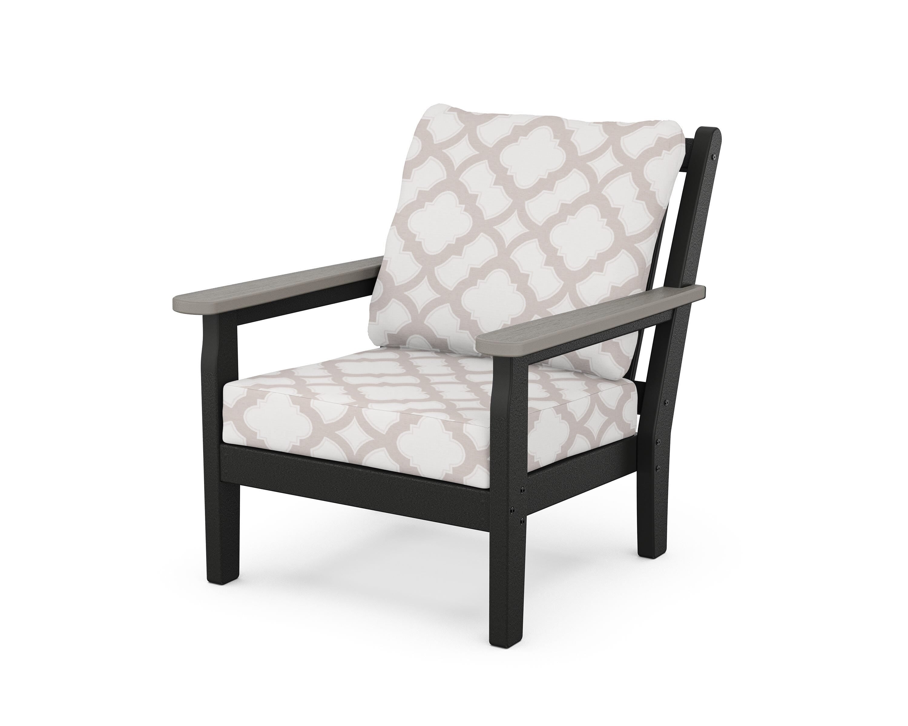 POLYWOOD® Chippendale Deep Seating Chair in Black / Driftwood / Trellis Dune Burlap