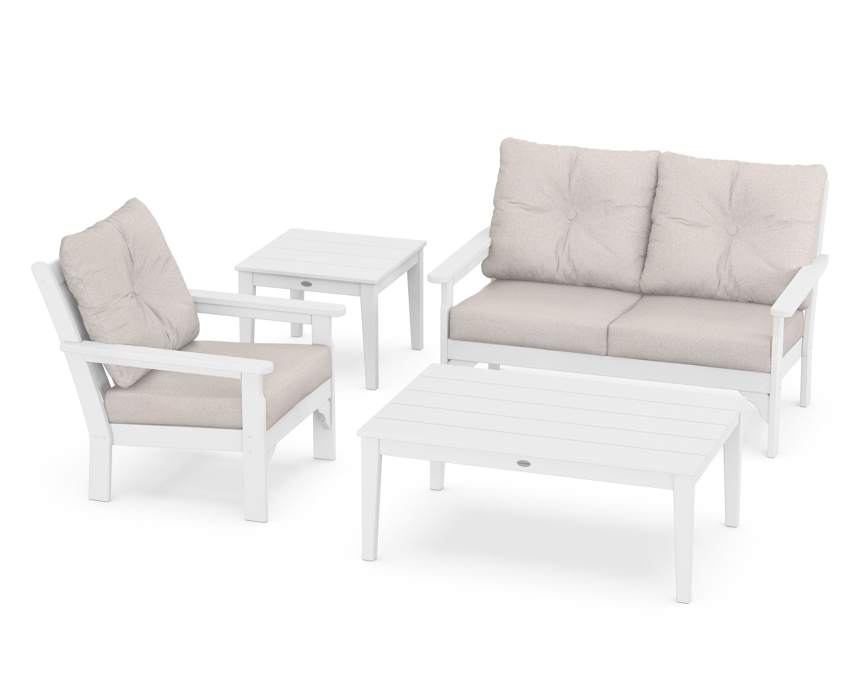 POLYWOOD® Vineyard 4-Piece Deep Seating Set in White / Dune Burlap