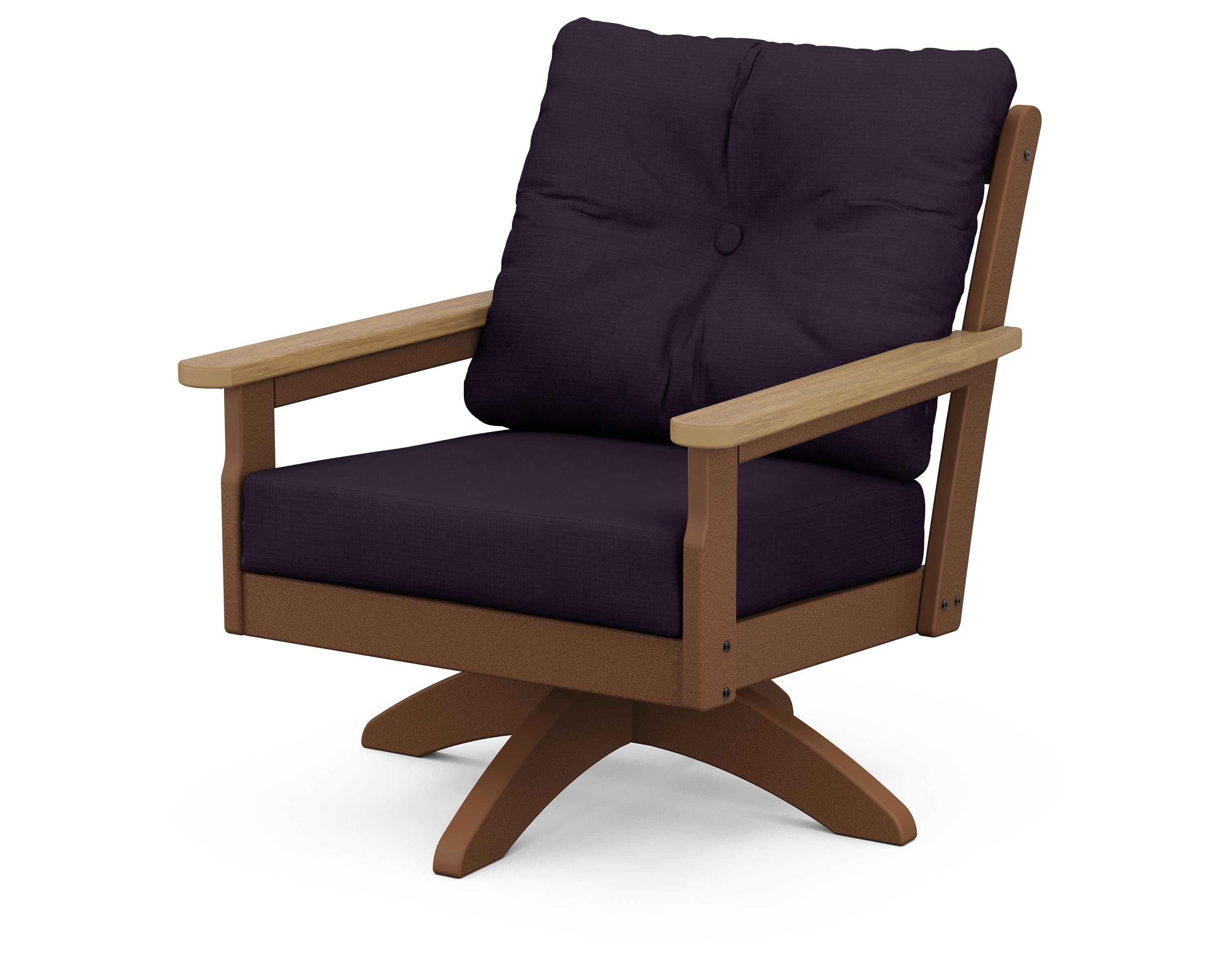 POLYWOOD® Vineyard Deep Seating Swivel Chair in Teak / Natural / Navy Linen