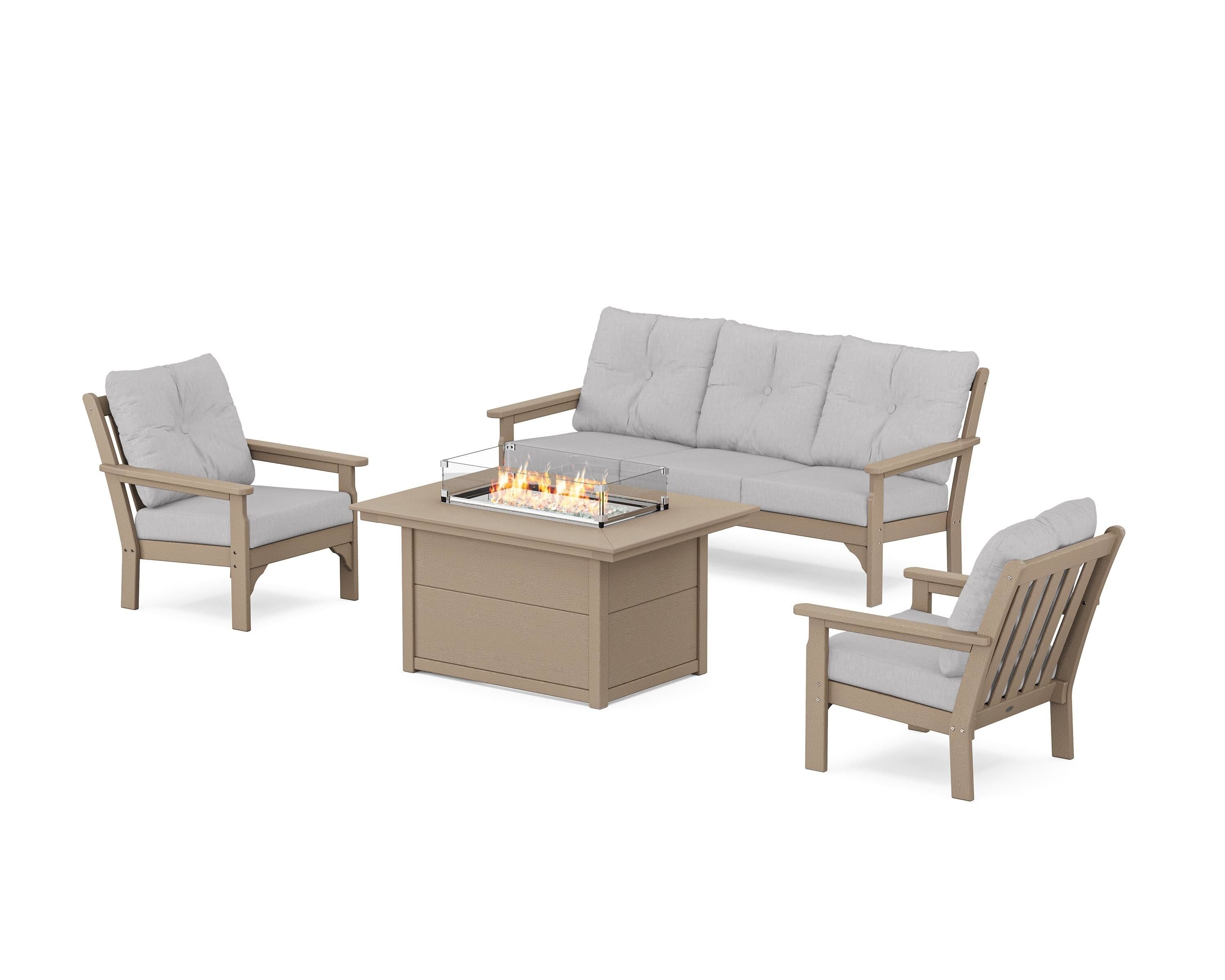 POLYWOOD® Vineyard Deep Seating Fire Pit Table Set in Vintage Sahara / Granite