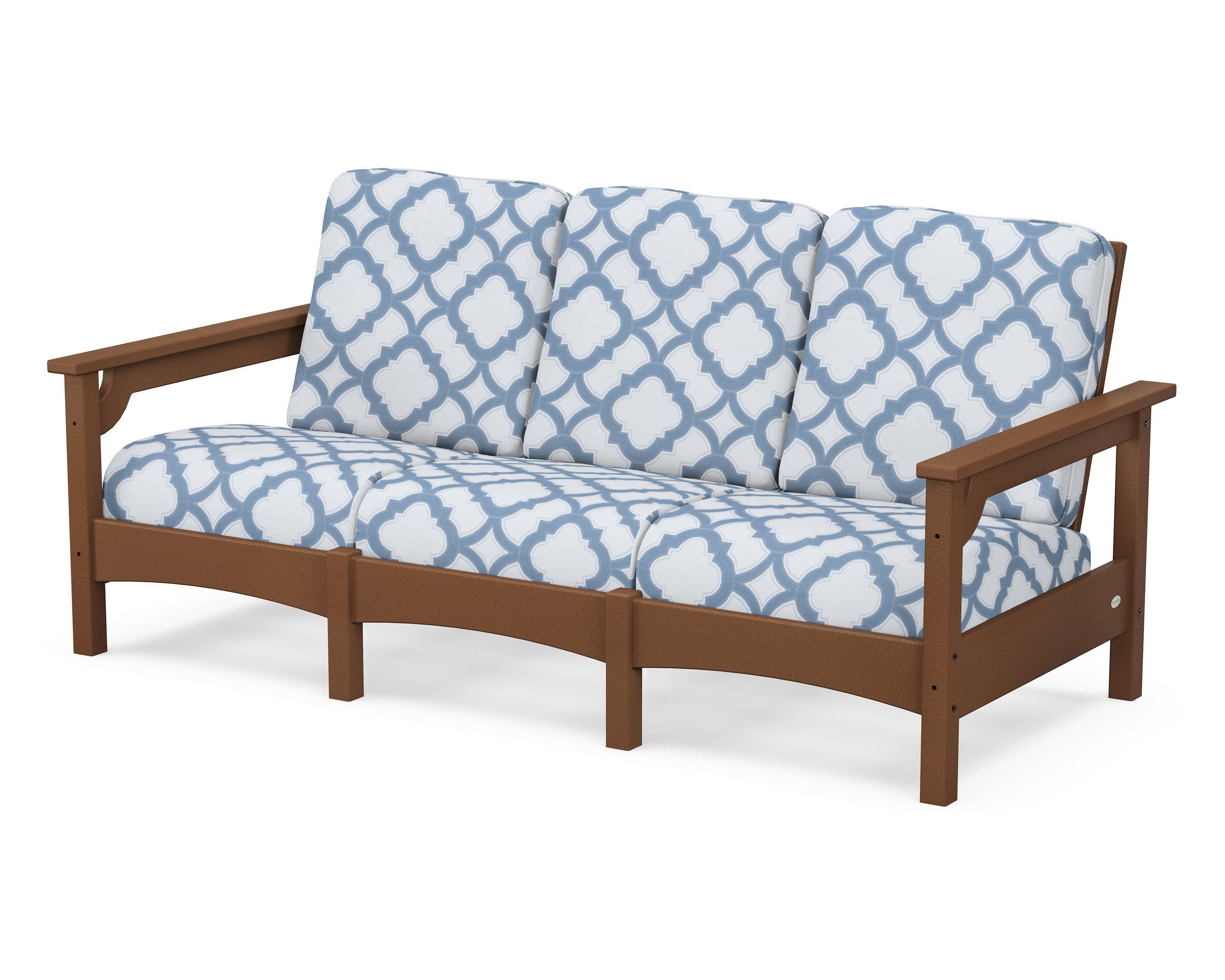 POLYWOOD® Club Sofa in Teak / Trellis Sky Blue