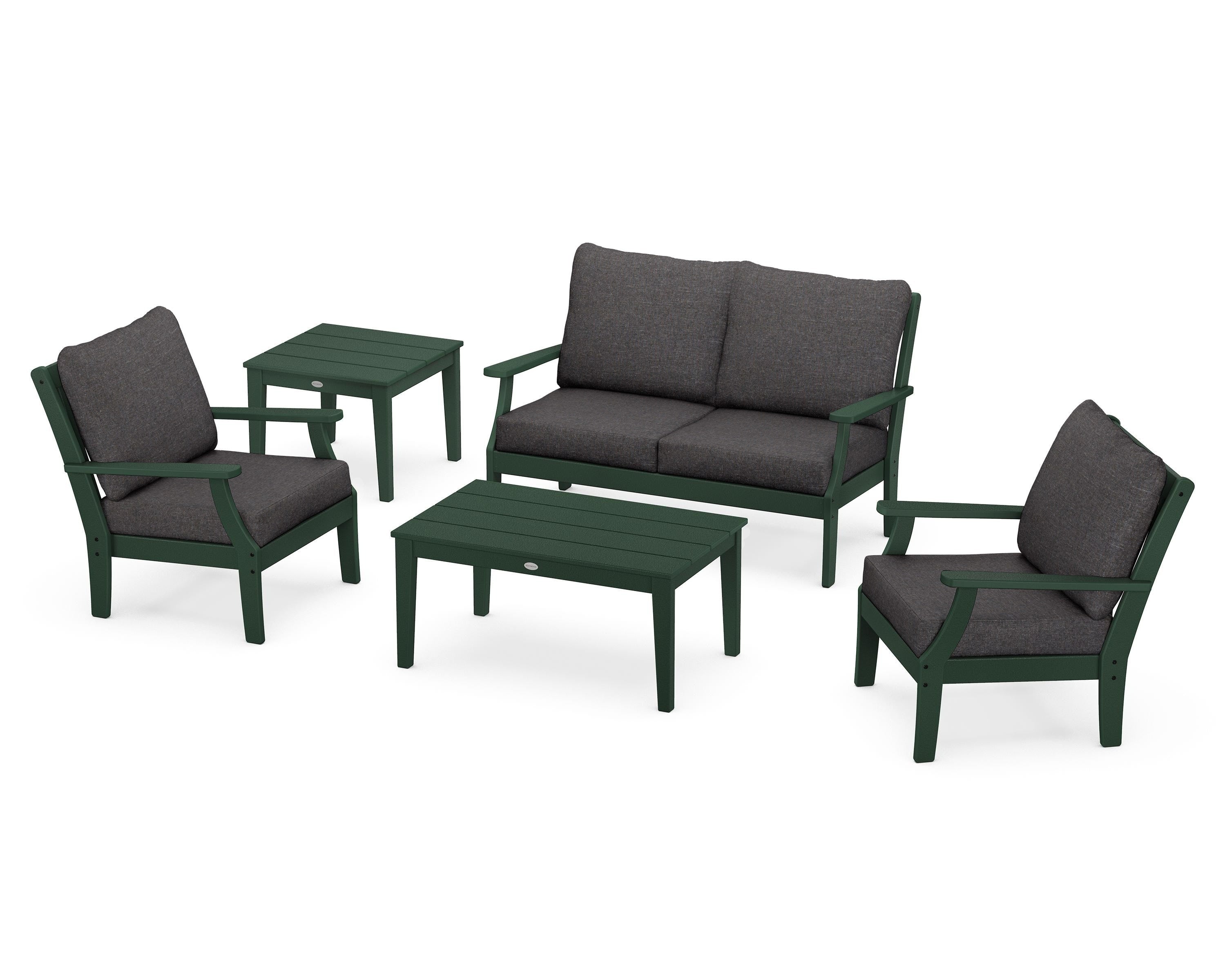 POLYWOOD® Braxton 5-Piece Deep Seating Set in Green / Ash Charcoal