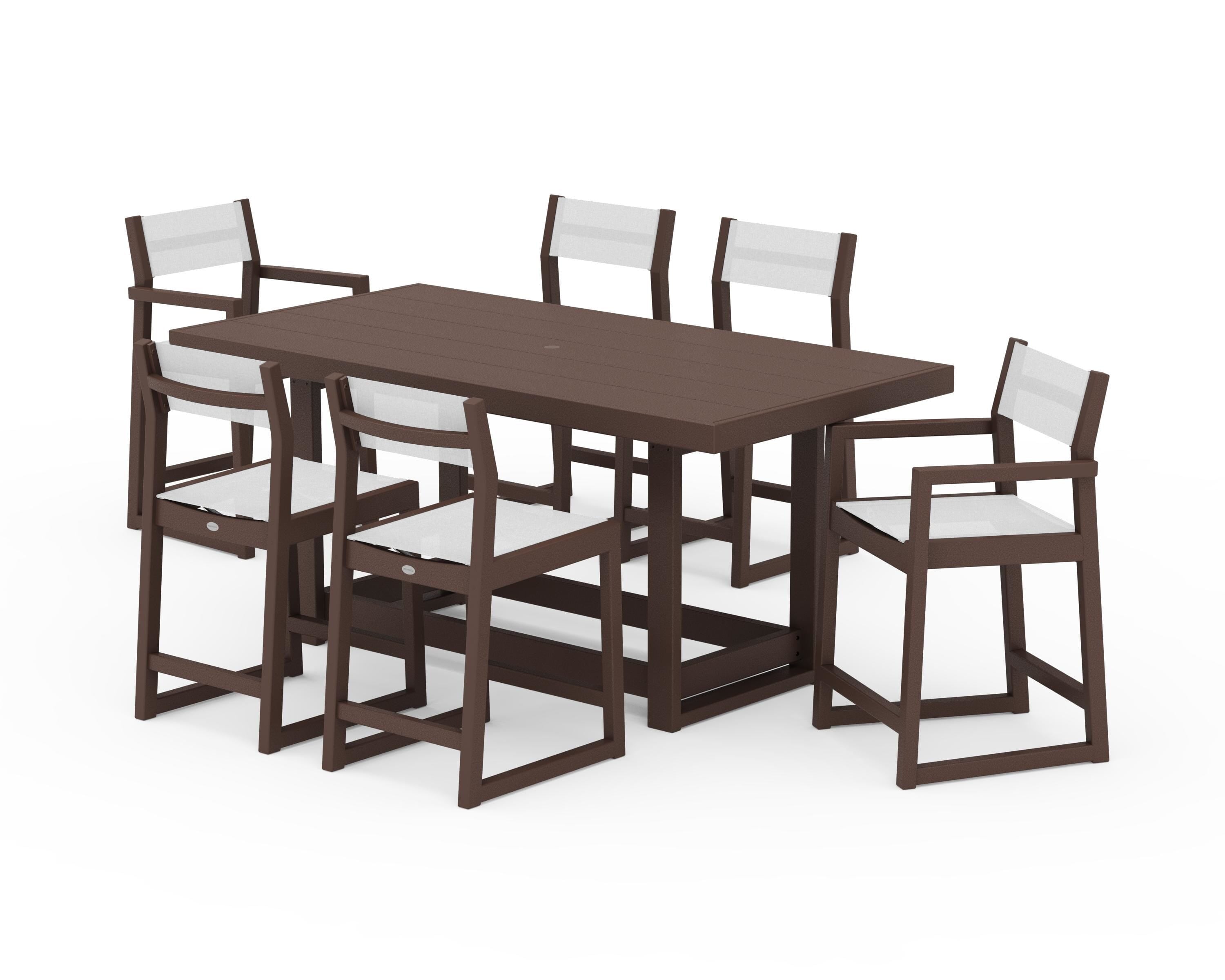 POLYWOOD® EDGE Sling 7-Piece Counter Table Set in Mahogany / White Sling