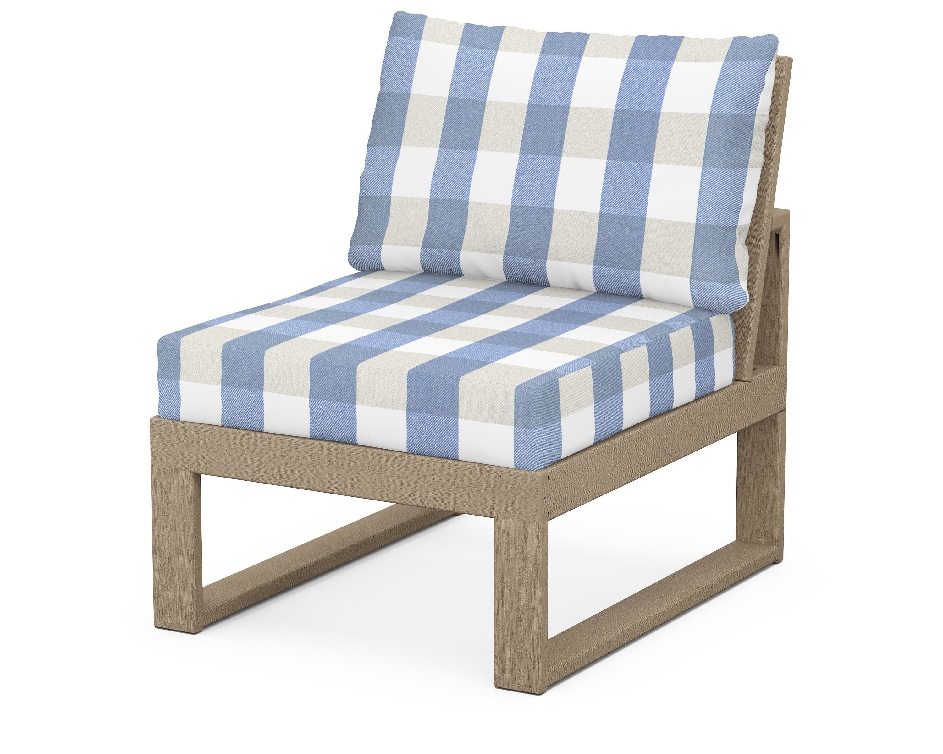 Unbranded Modular Armless Chair in Vintage Sahara / Buffalo Plaid Sky Blue