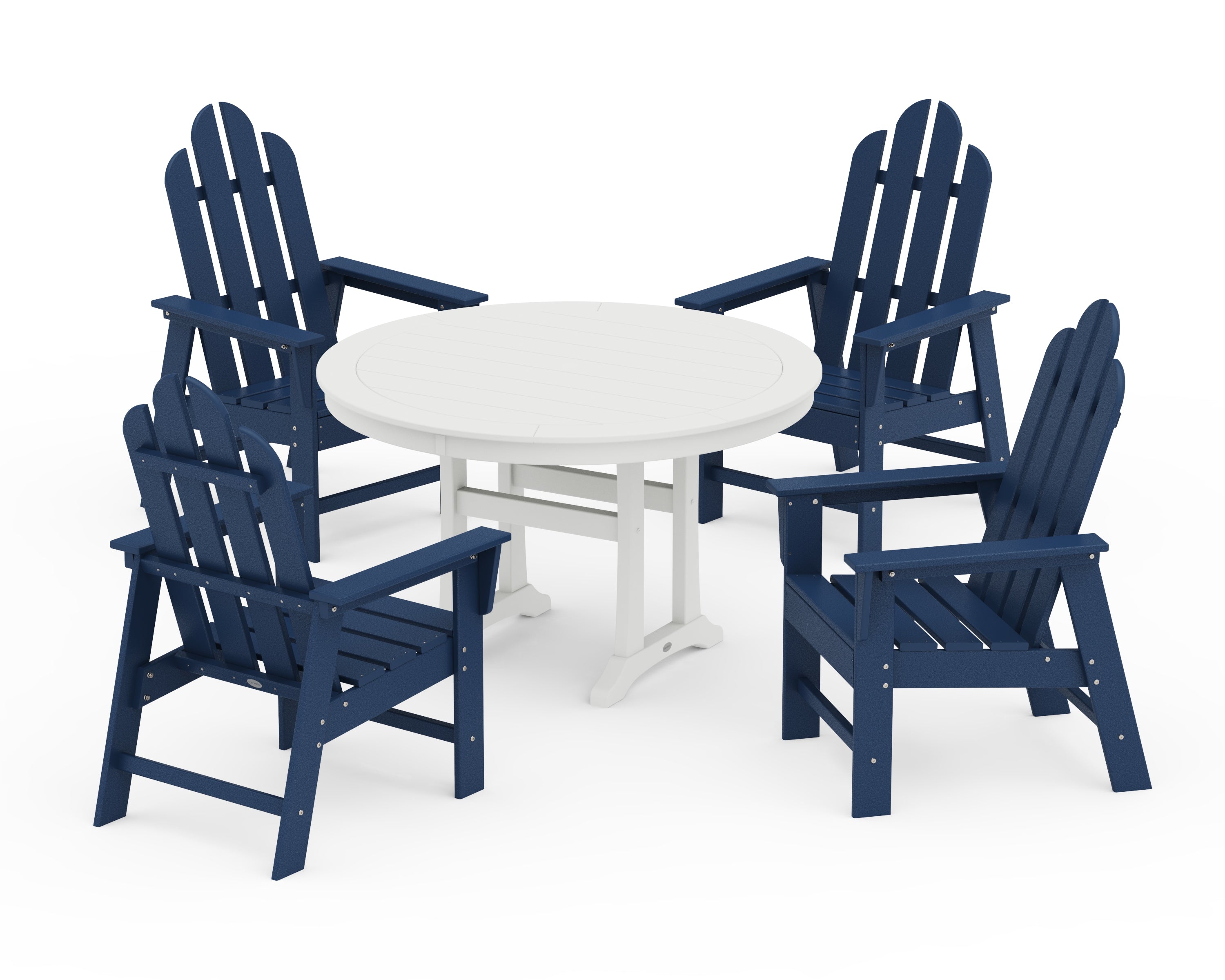 POLYWOOD® Long Island 5-Piece Round Dining Set with Trestle Legs in Navy / White