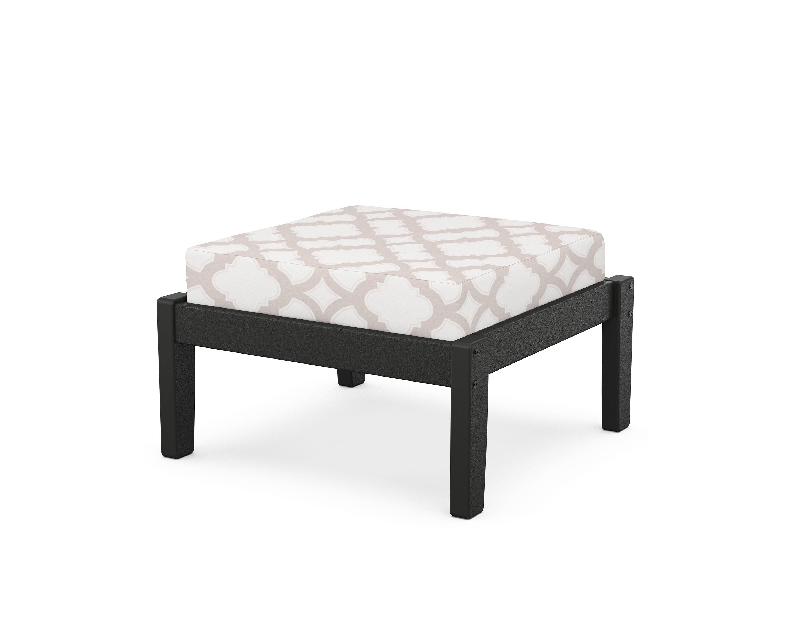 Unbranded Deep Seating Ottoman in Black / Trellis Dune Burlap