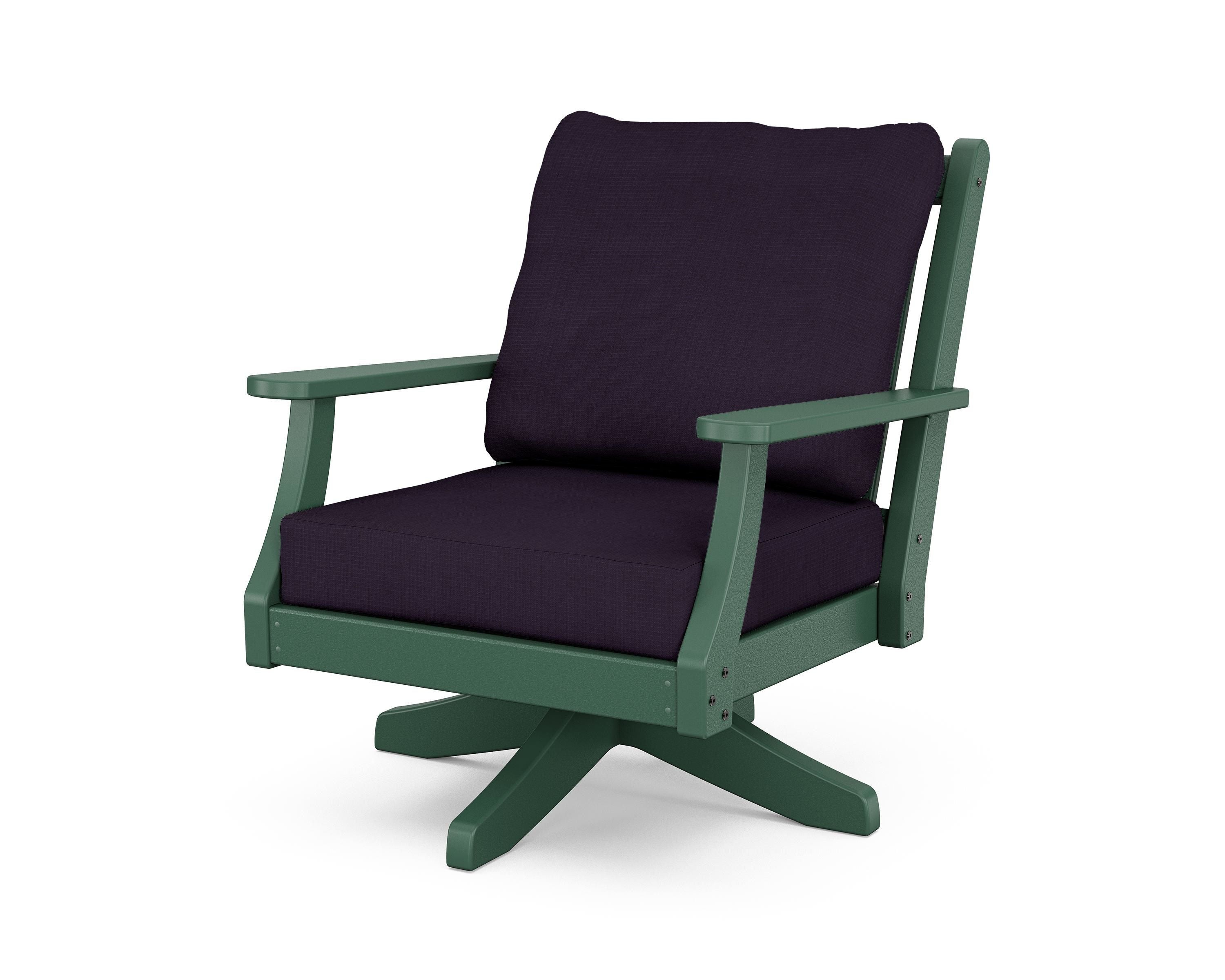 Country Living Wovendale Deep Seating Swivel Chair in Green / Navy Linen