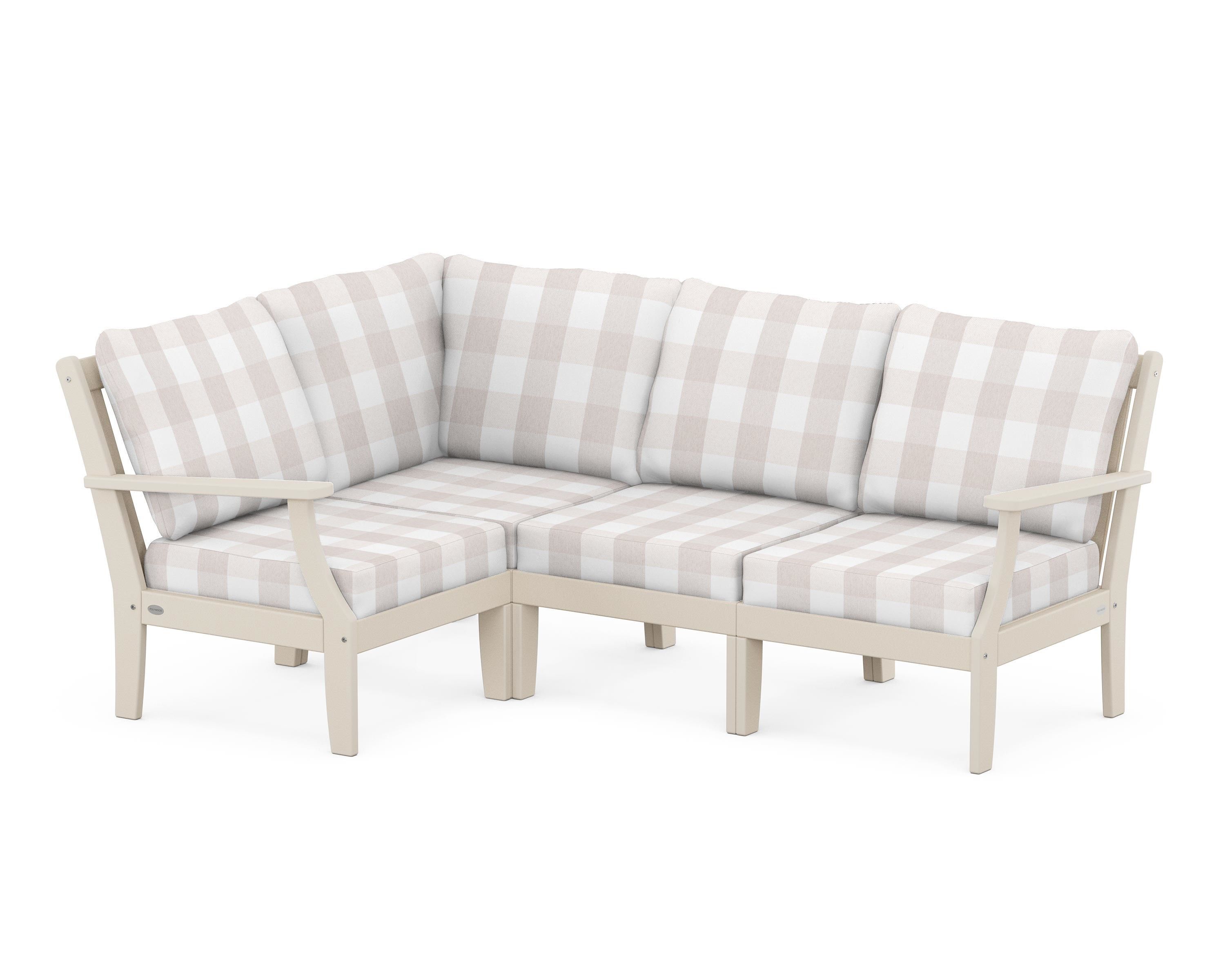 POLYWOOD® Braxton Modular 4-Piece Deep Seating Set in Sand / Buffalo Plaid Dune Burlap