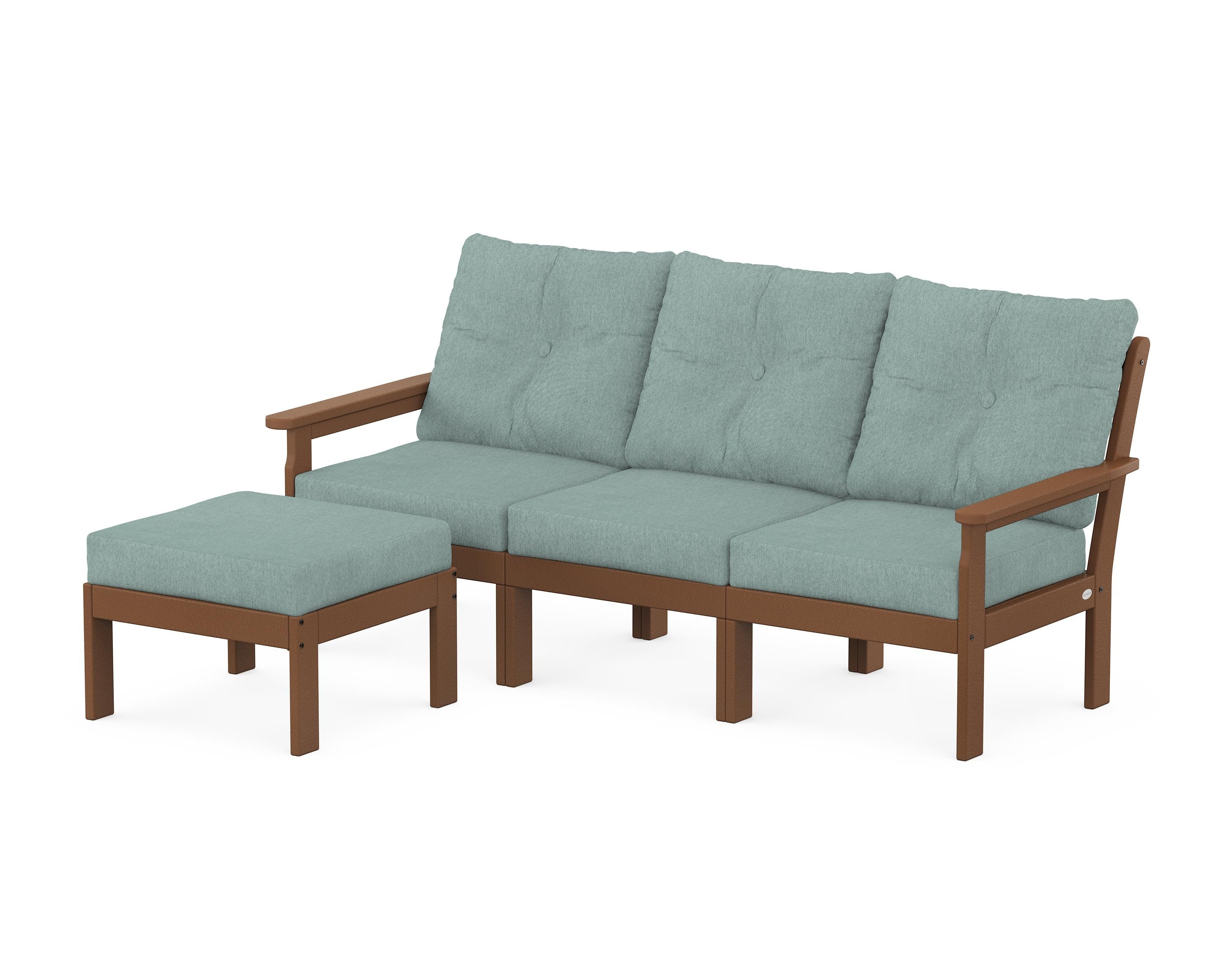 POLYWOOD® Vineyard 4-Piece Sectional with Ottoman in Teak / Glacier Spa